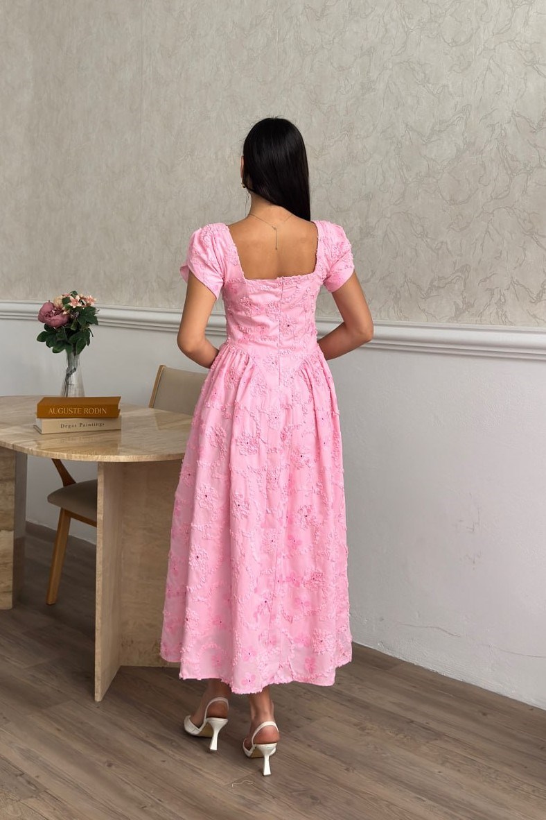 Wholesale Pink Embroidered Dress 0034-3179