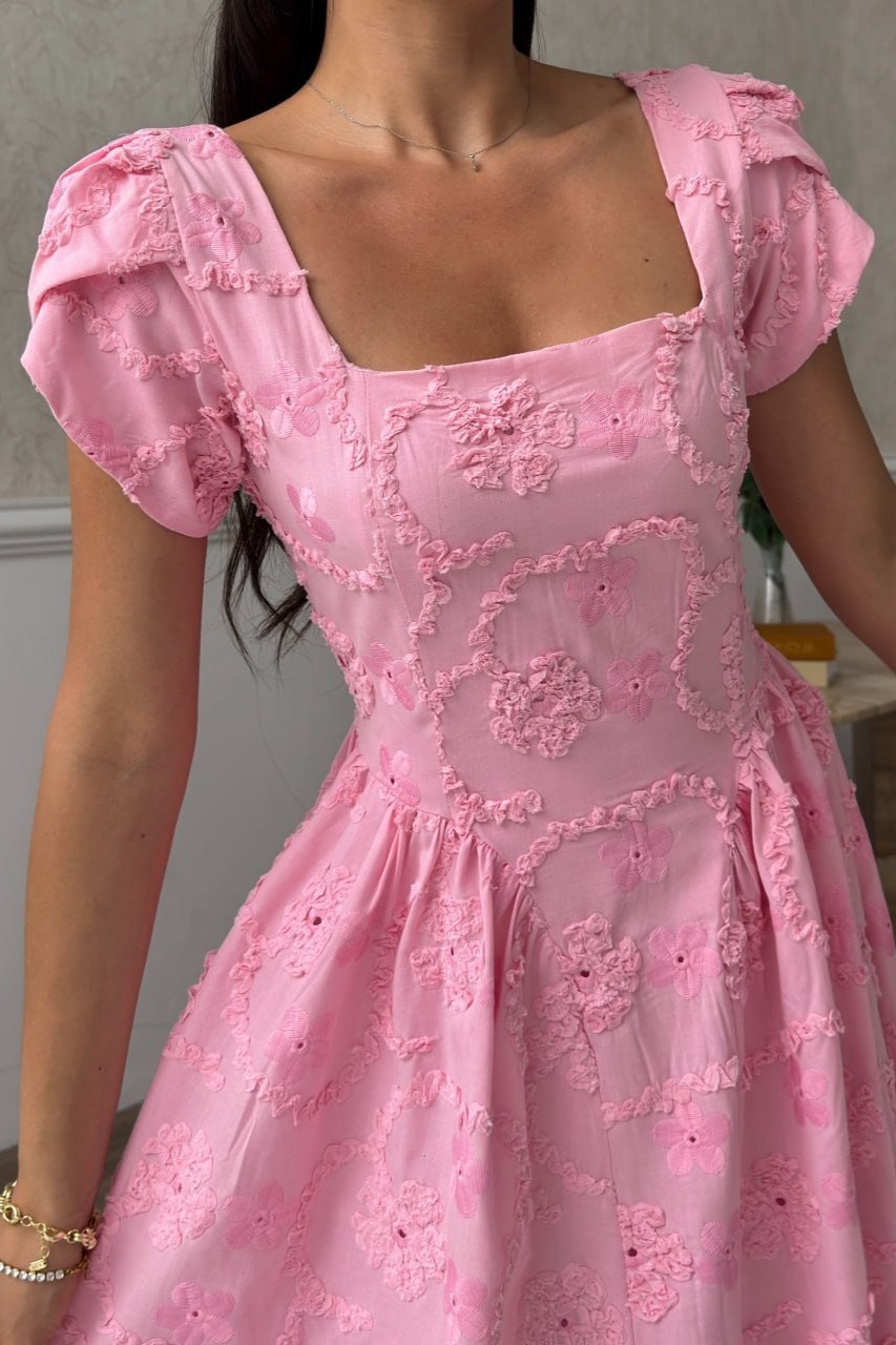 Wholesale Pink Embroidered Dress 0034-3179