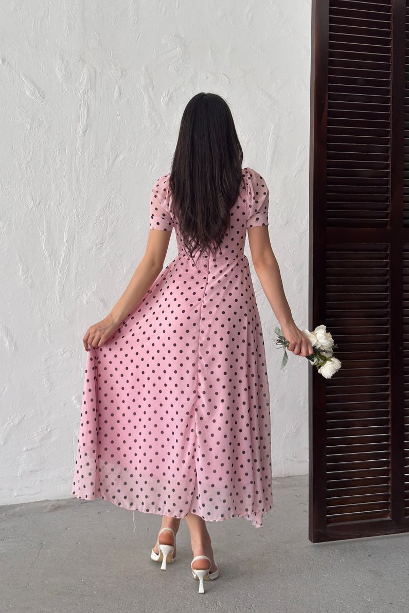 Wholesale Pink Polka Dot Chiffon Dress 0034-3164