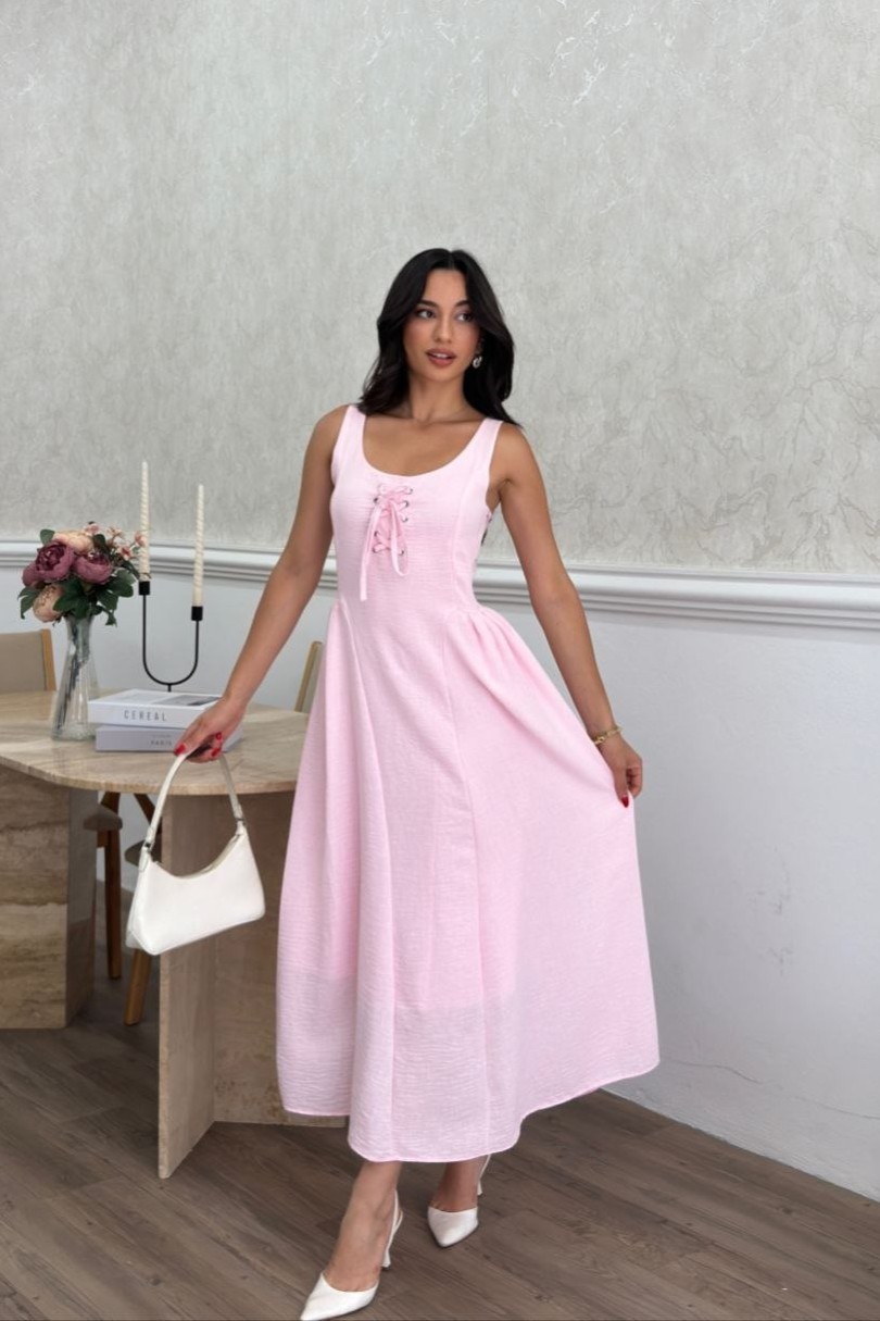 Wholesale Pink Strappy Maxi Dress 0034-3173