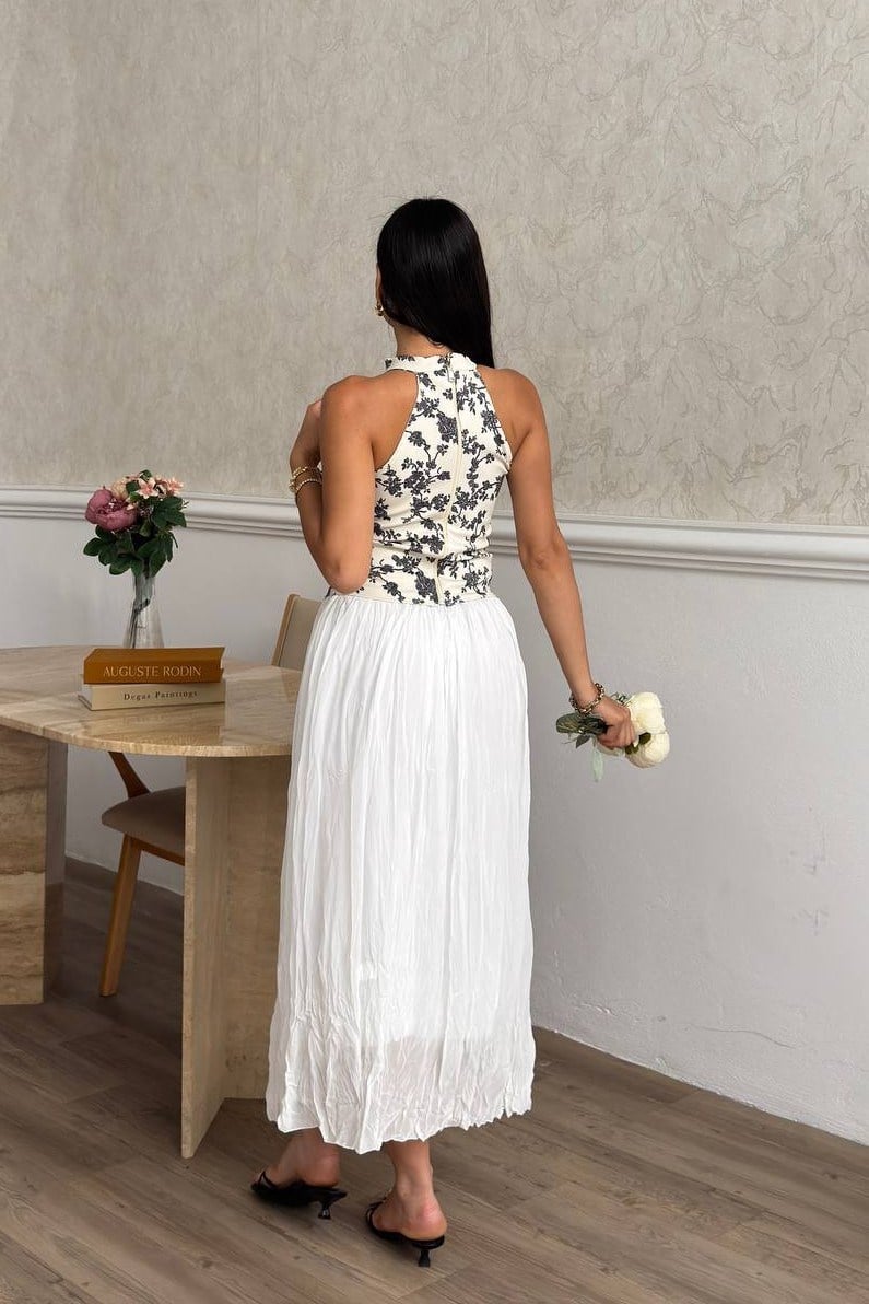 Wholesale Stone Corset Blouse and Maxi Skirt Set 0034-3178