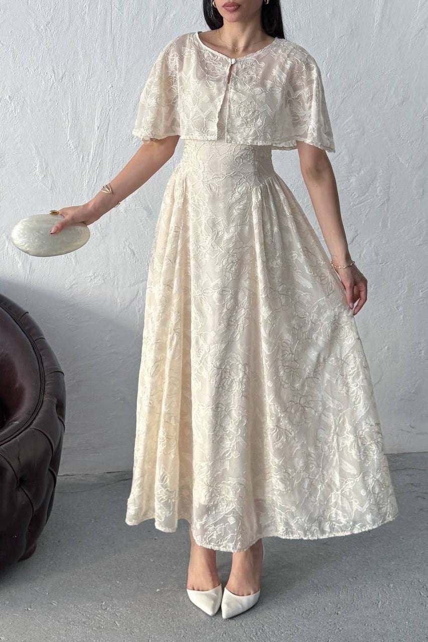 Wholesale Stone Jacquard Organza Dress with Overlay 0034-3161