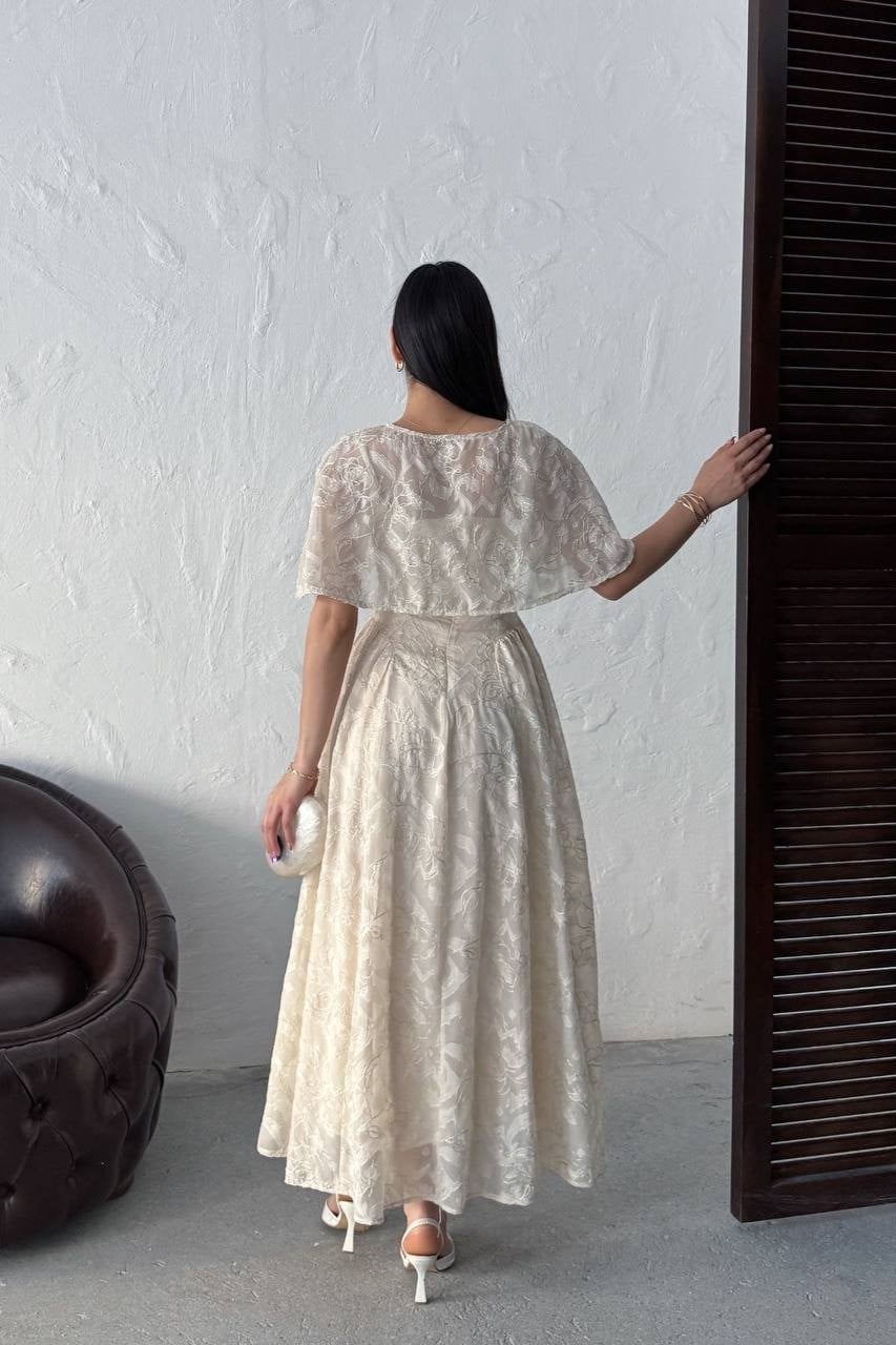 Wholesale Stone Jacquard Organza Dress with Overlay 0034-3161
