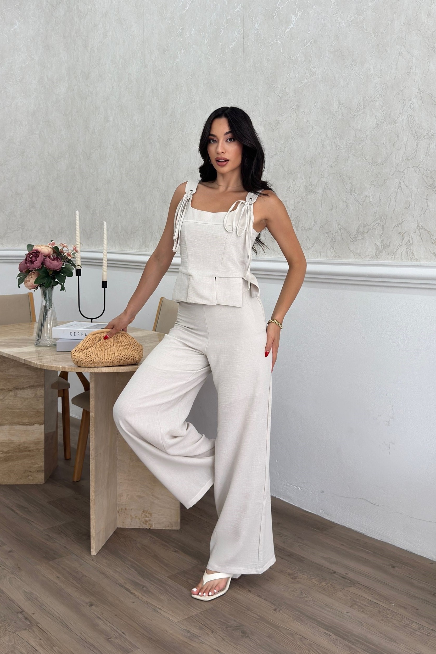 Wholesale Stone Linen Two-Piece Set 0034-3171