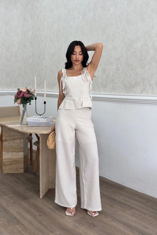 Wholesale Stone Linen Two-Piece Set 0034-3171