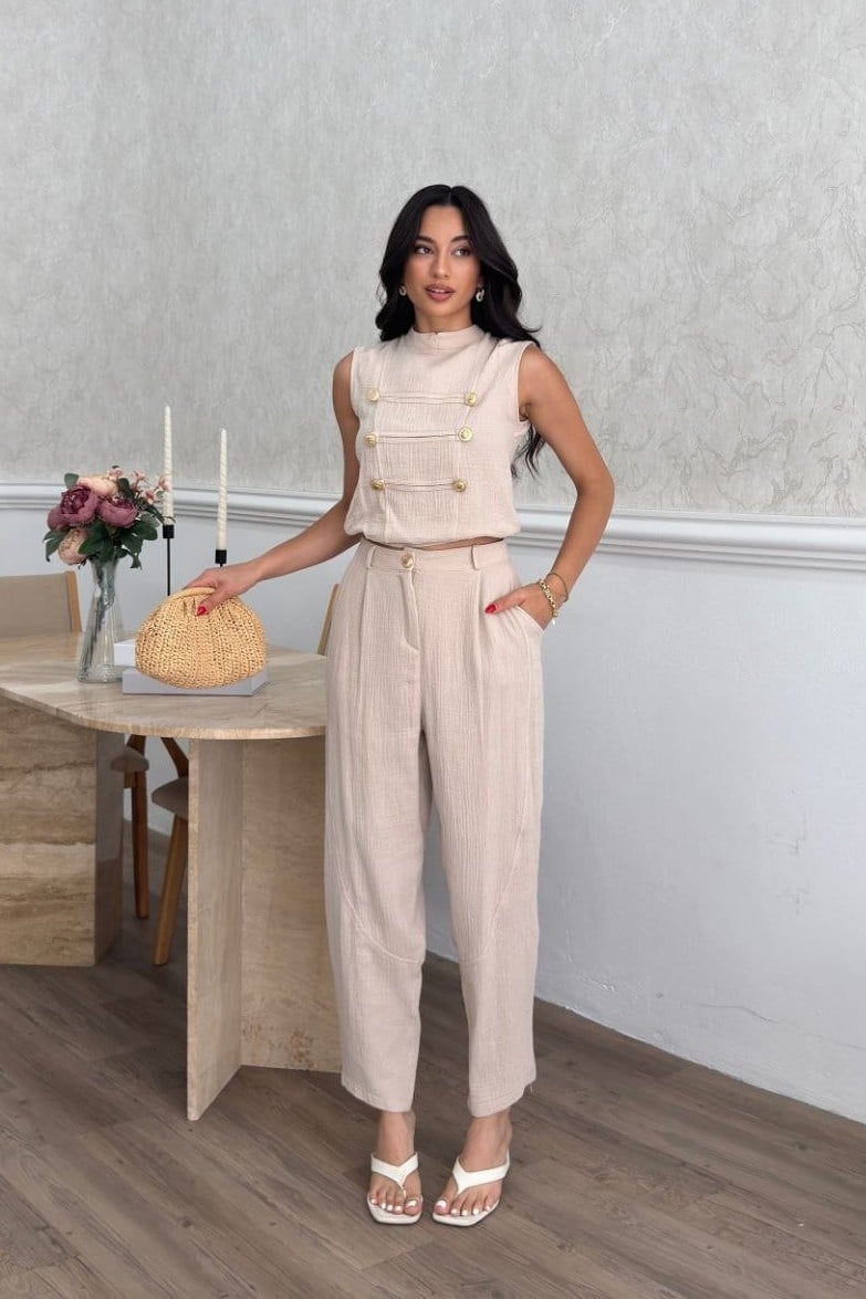 Wholesale Stone Muslin Two-Piece Set 0034-3176