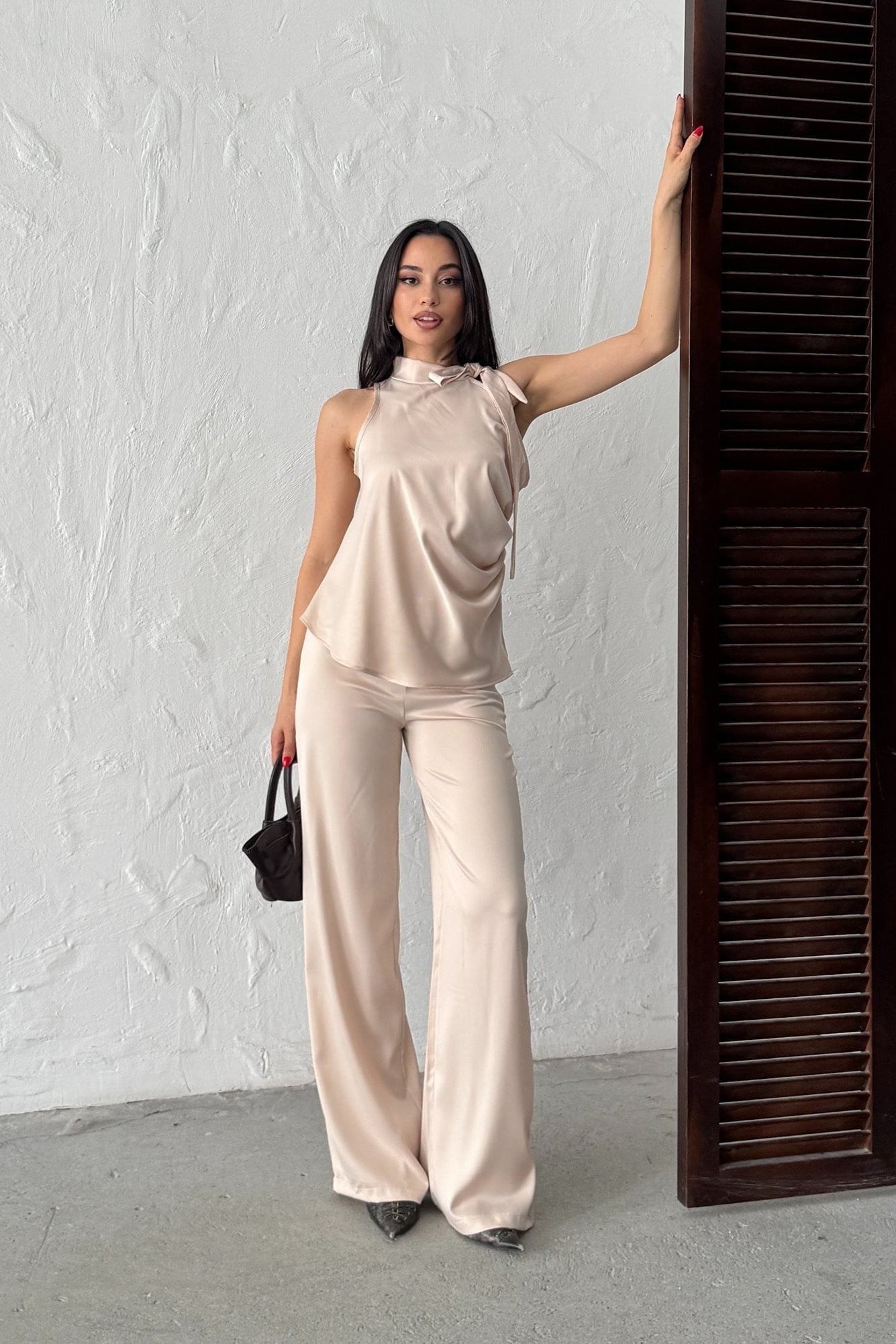 Wholesale Stone Satin Trousers 0034-3150