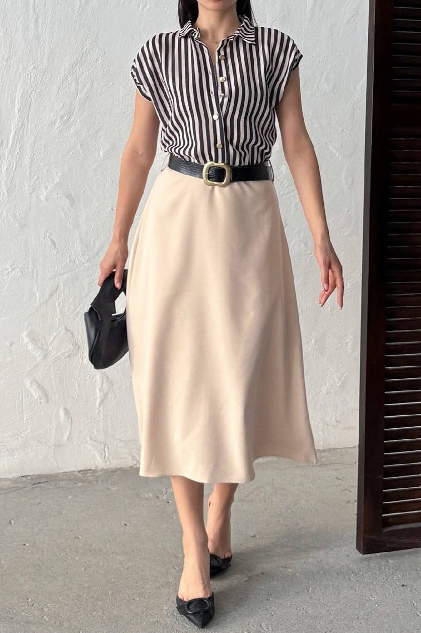 Wholesale Stone Striped Shirt-Dress with Belt 0034-3168