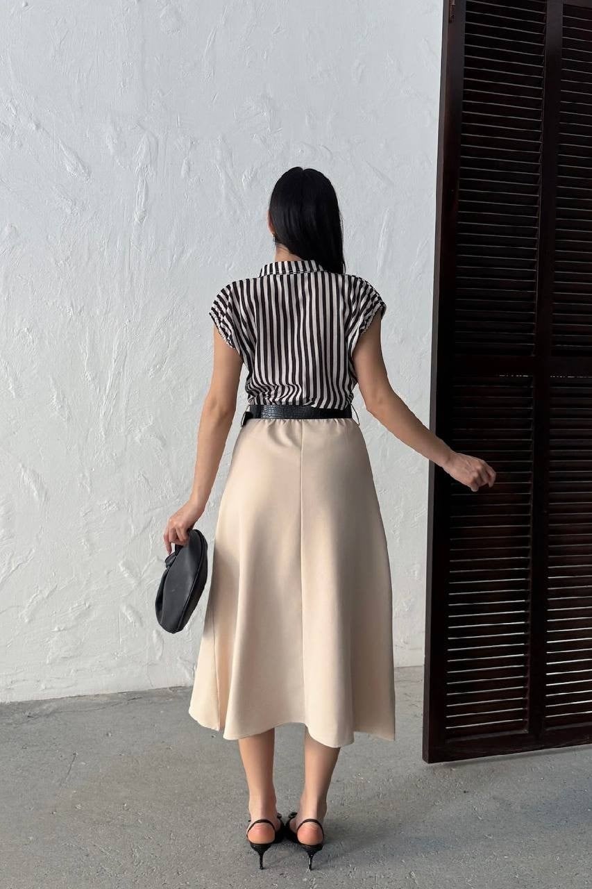 Wholesale Stone Striped Shirt-Dress with Belt 0034-3168