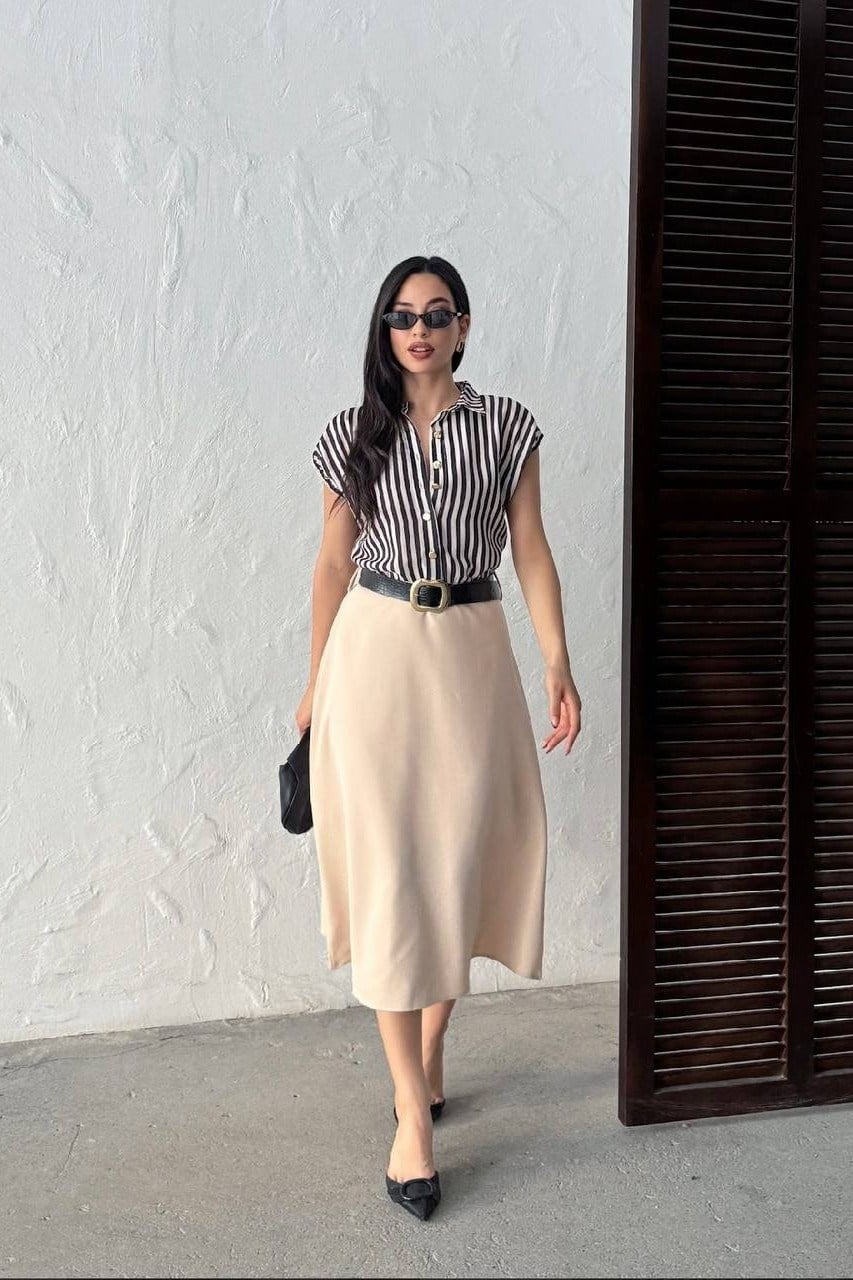 Wholesale Stone Striped Shirt-Dress with Belt 0034-3168