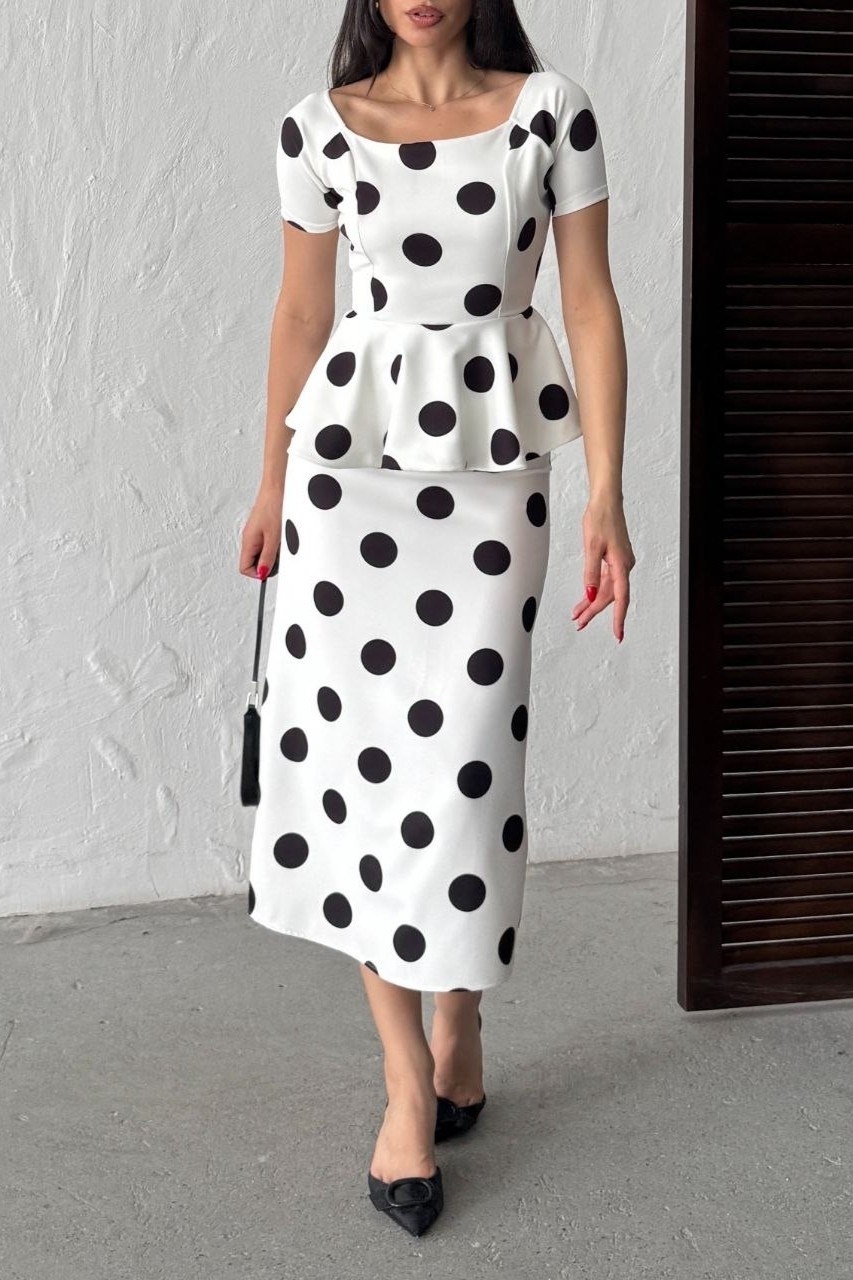 Wholesale White Polka Dot Skirt Suit 0034-3165