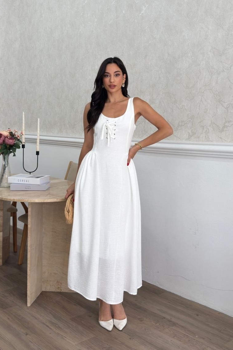 Wholesale White Strappy Maxi Dress 0034-3173