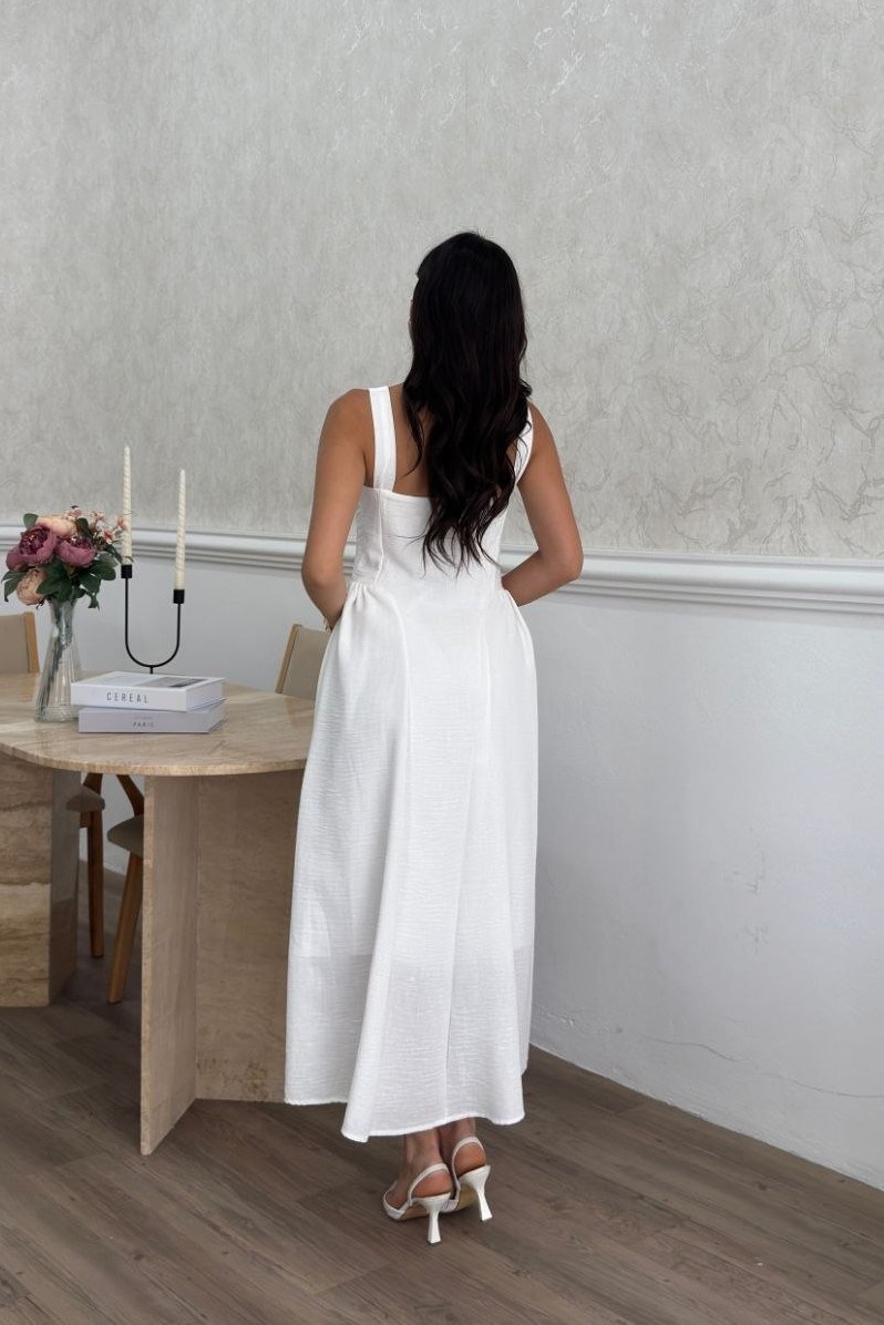 Wholesale White Strappy Maxi Dress 0034-3173