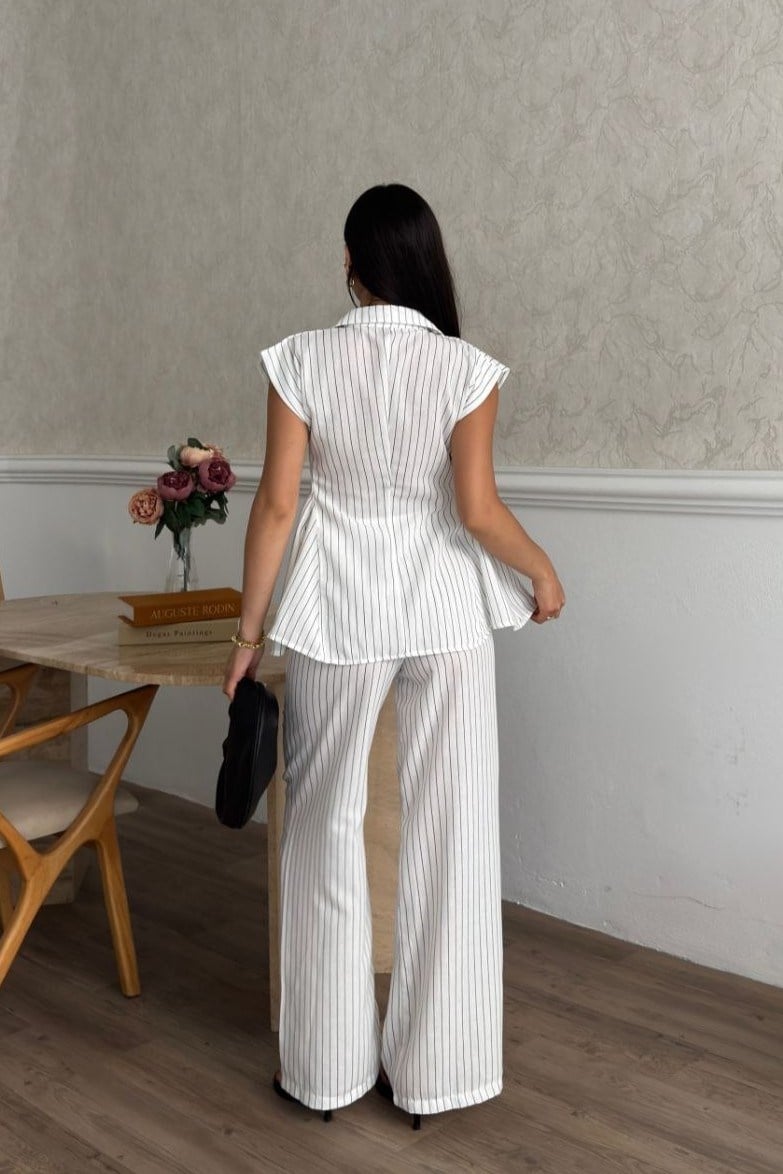 Wholesale White Striped Two-Piece Set 0034-3174