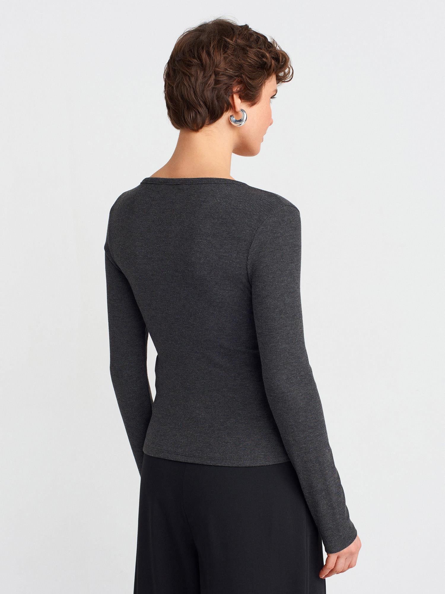 Wholesale Women's Anthracite Button Detailed Gathered Top 0431W26-31548