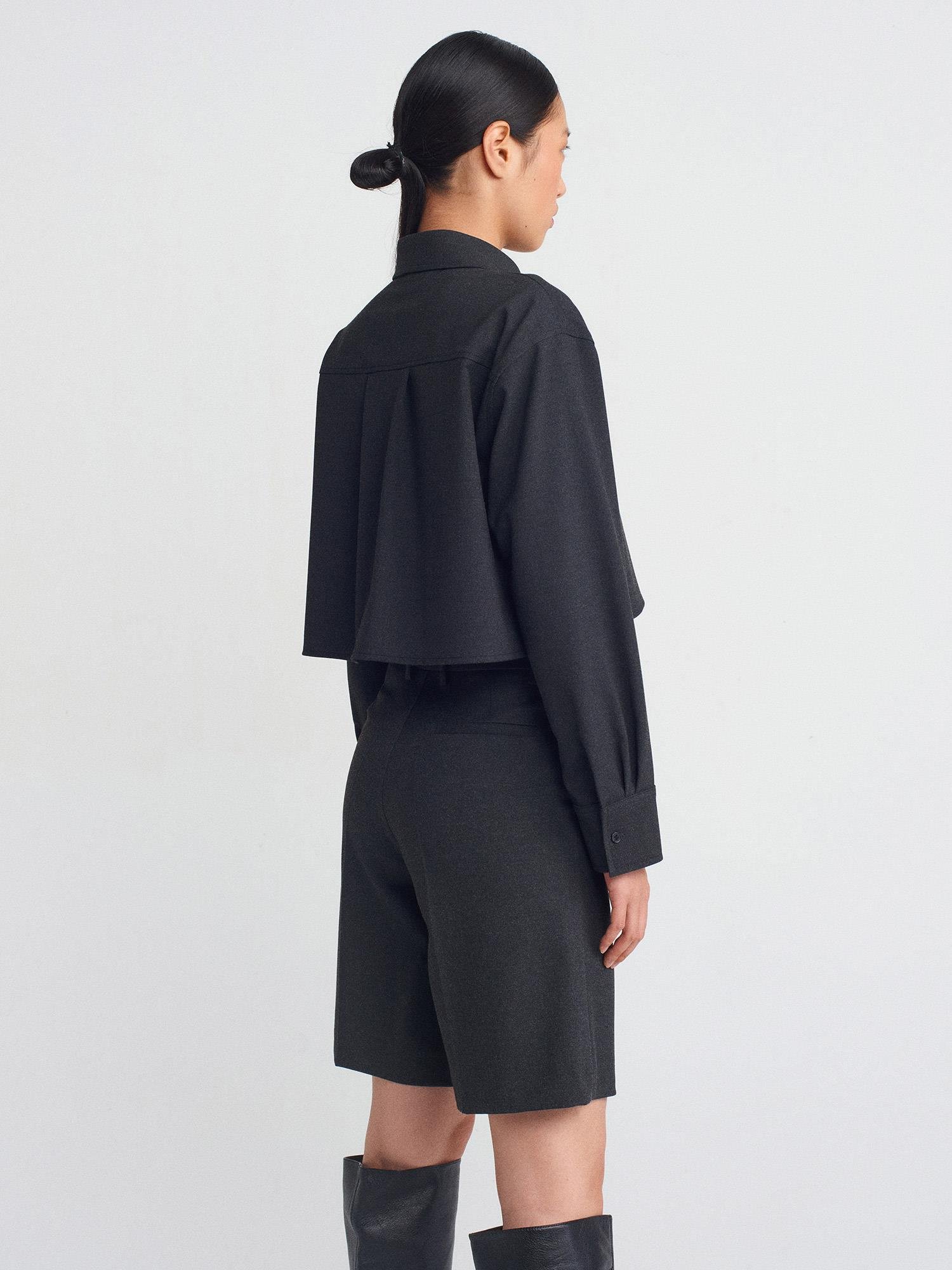 Wholesale Women's Anthracite Crop Shirt 0431-50491