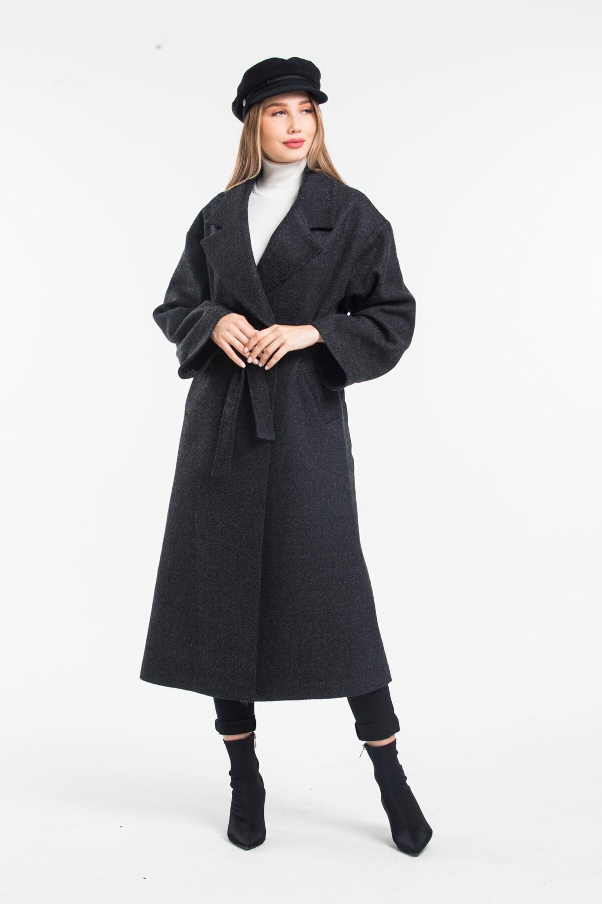 Wholesale Women's Anthracite Grey Oversized Long Coat