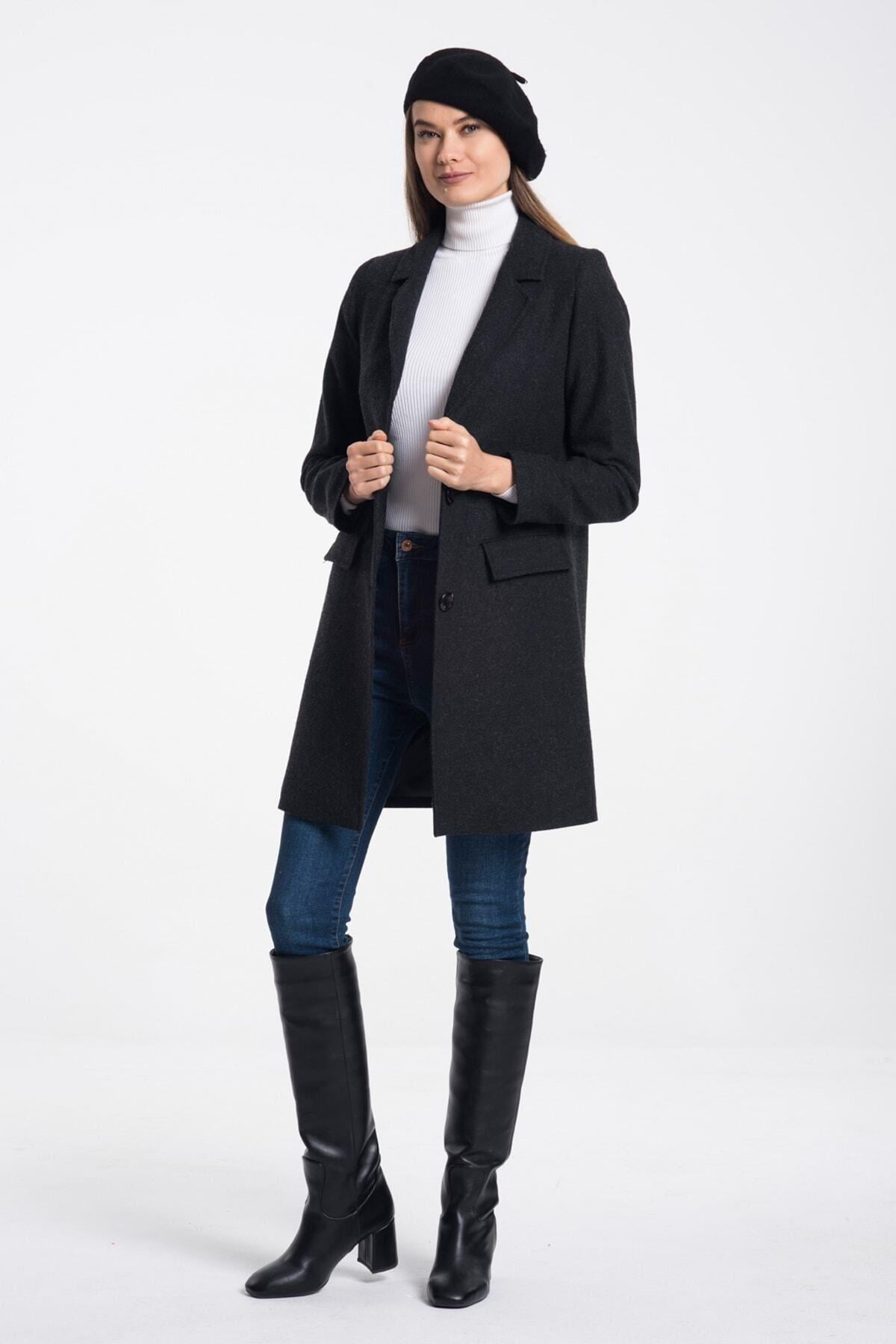 Wholesale Women's Anthracite Herringbone Coat