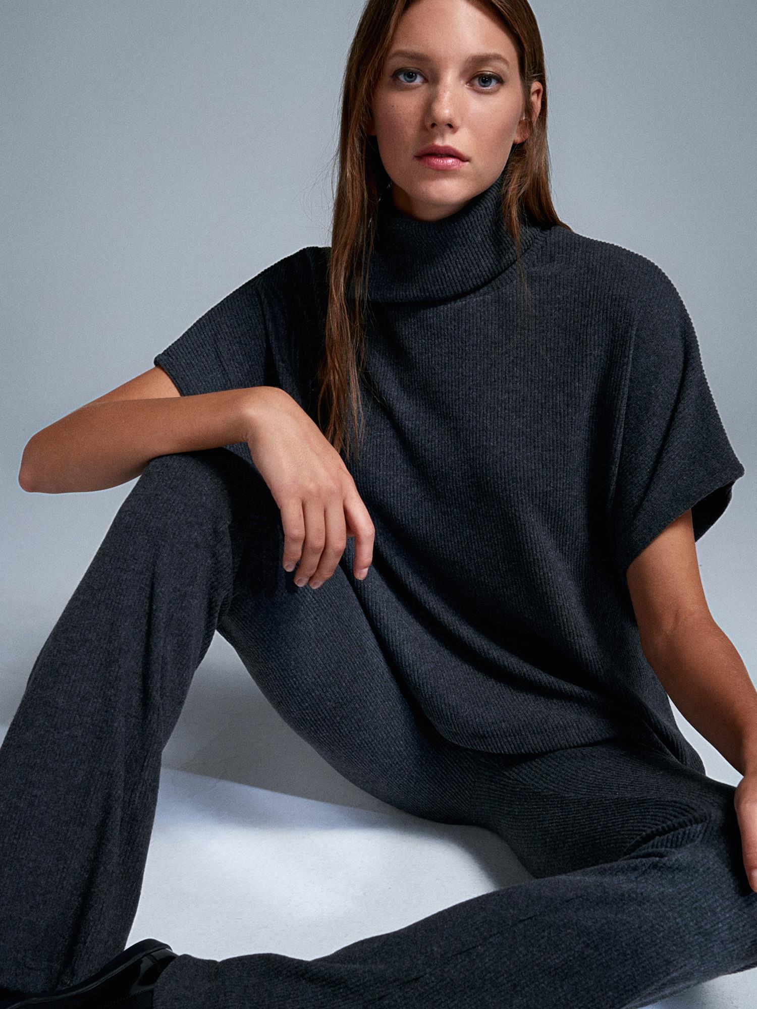 Wholesale Women's Anthracite High Waist Knitted Trousers 0431W26-71910