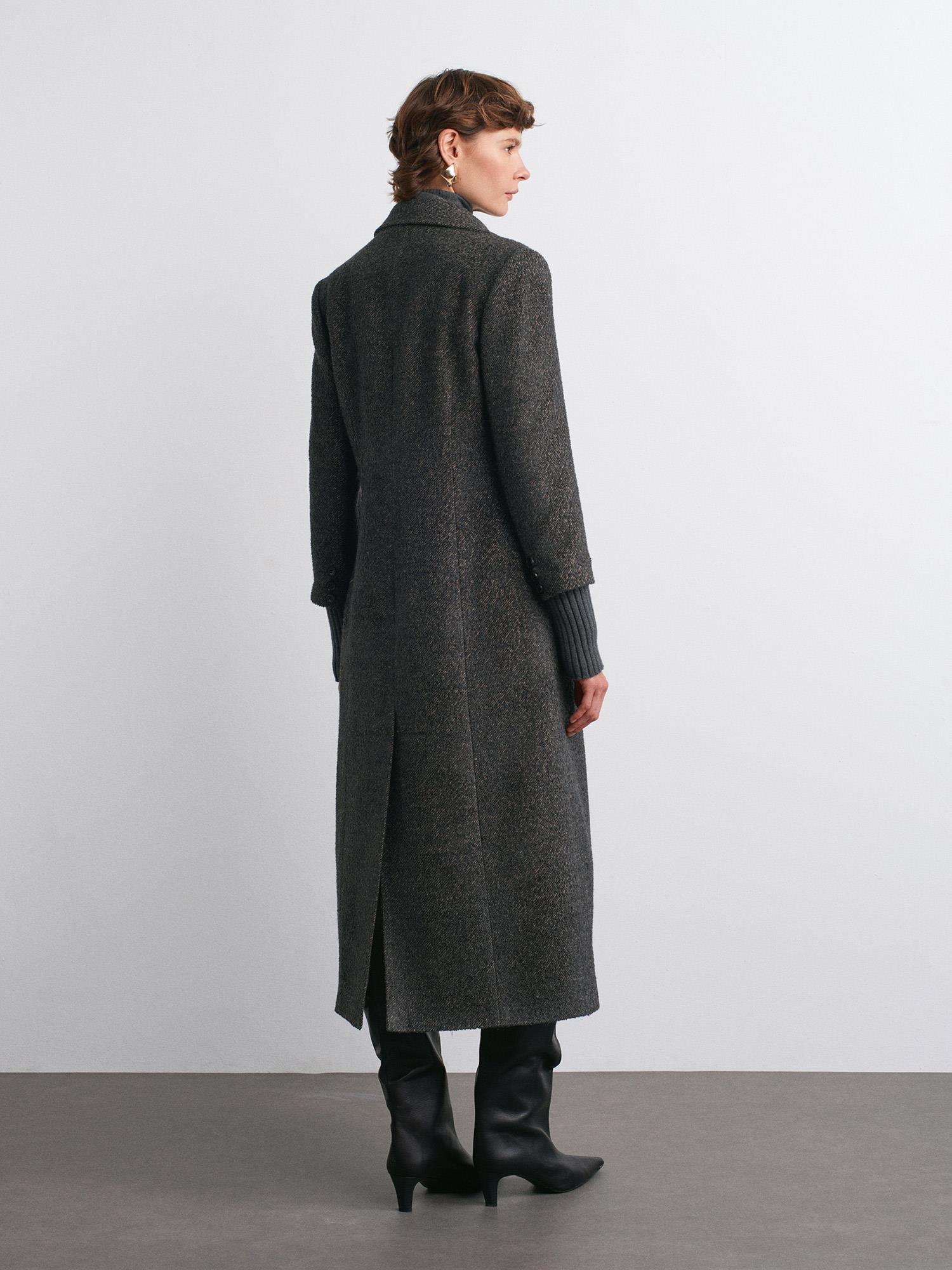 Wholesale Women's Anthracite Long Coat with Knitted Sleeves 0431-65478