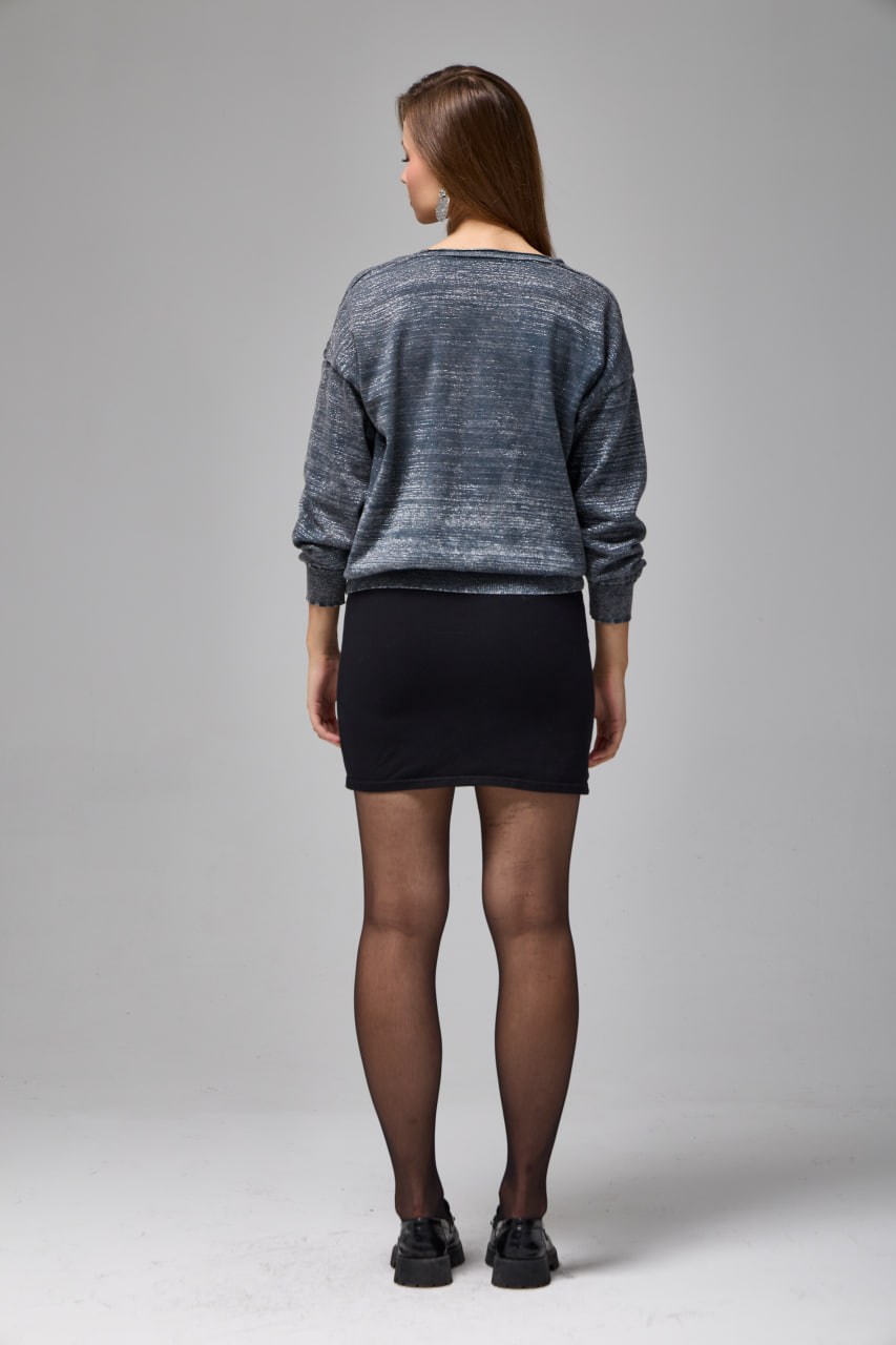 Wholesale Women's Anthracite Lurex Ombre Cotton Knit Sweater 0037-3720