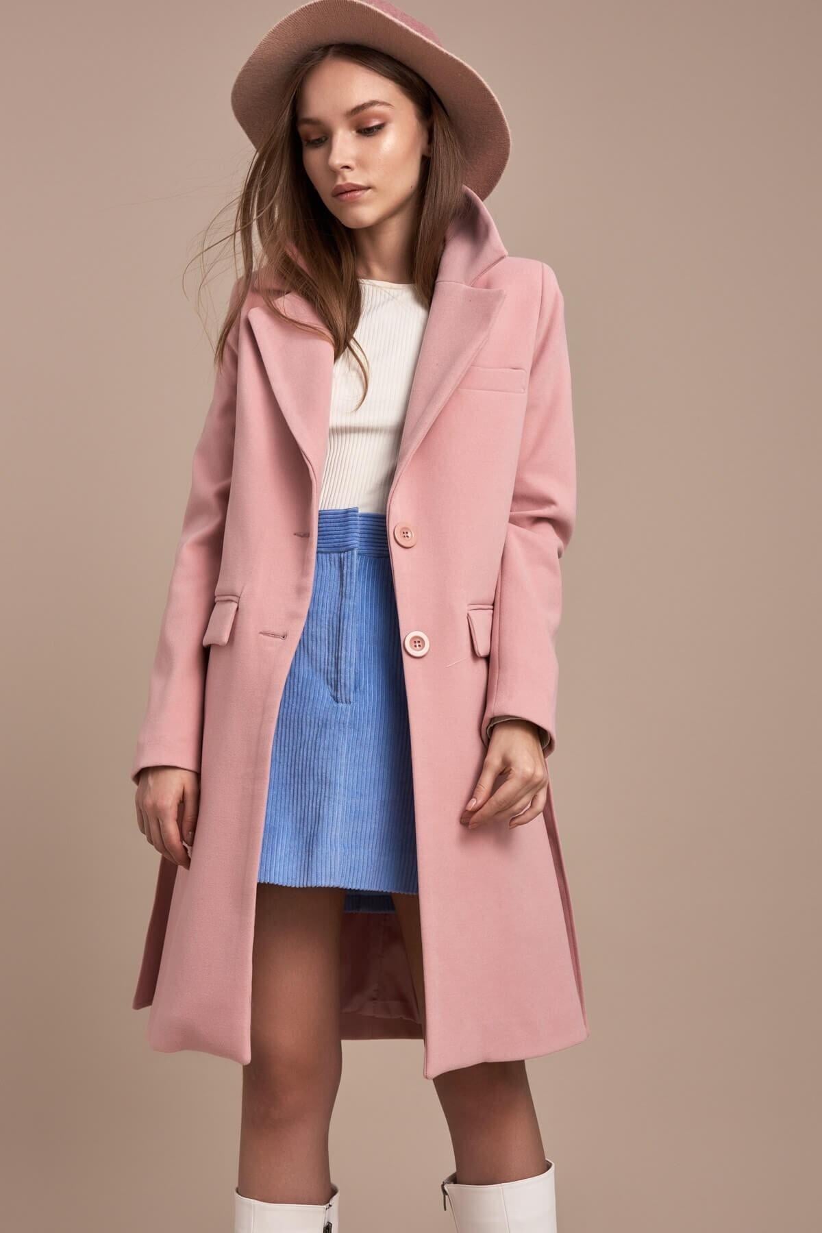 Wholesale Women's Baby Pink Buttoned Tied Short Coat