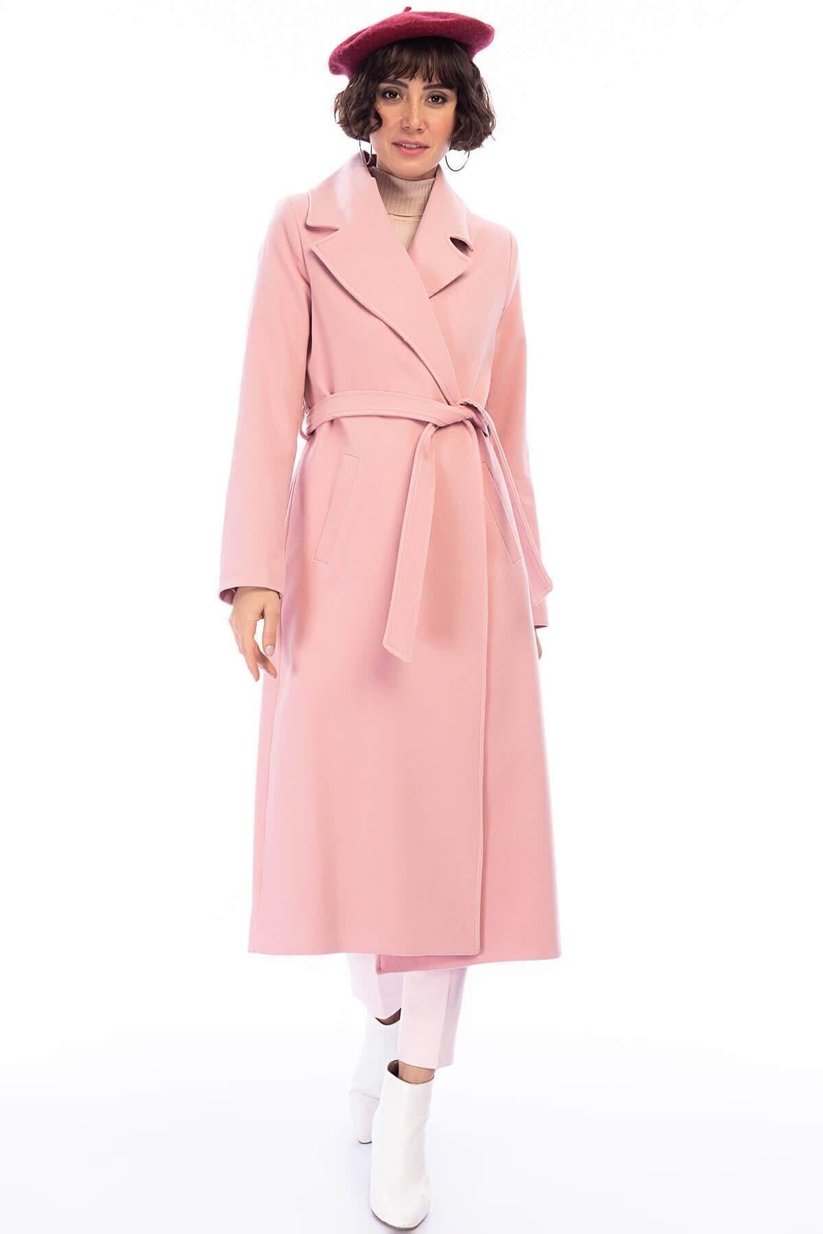 Wholesale Women's Baby Pink Lapel Long Coat