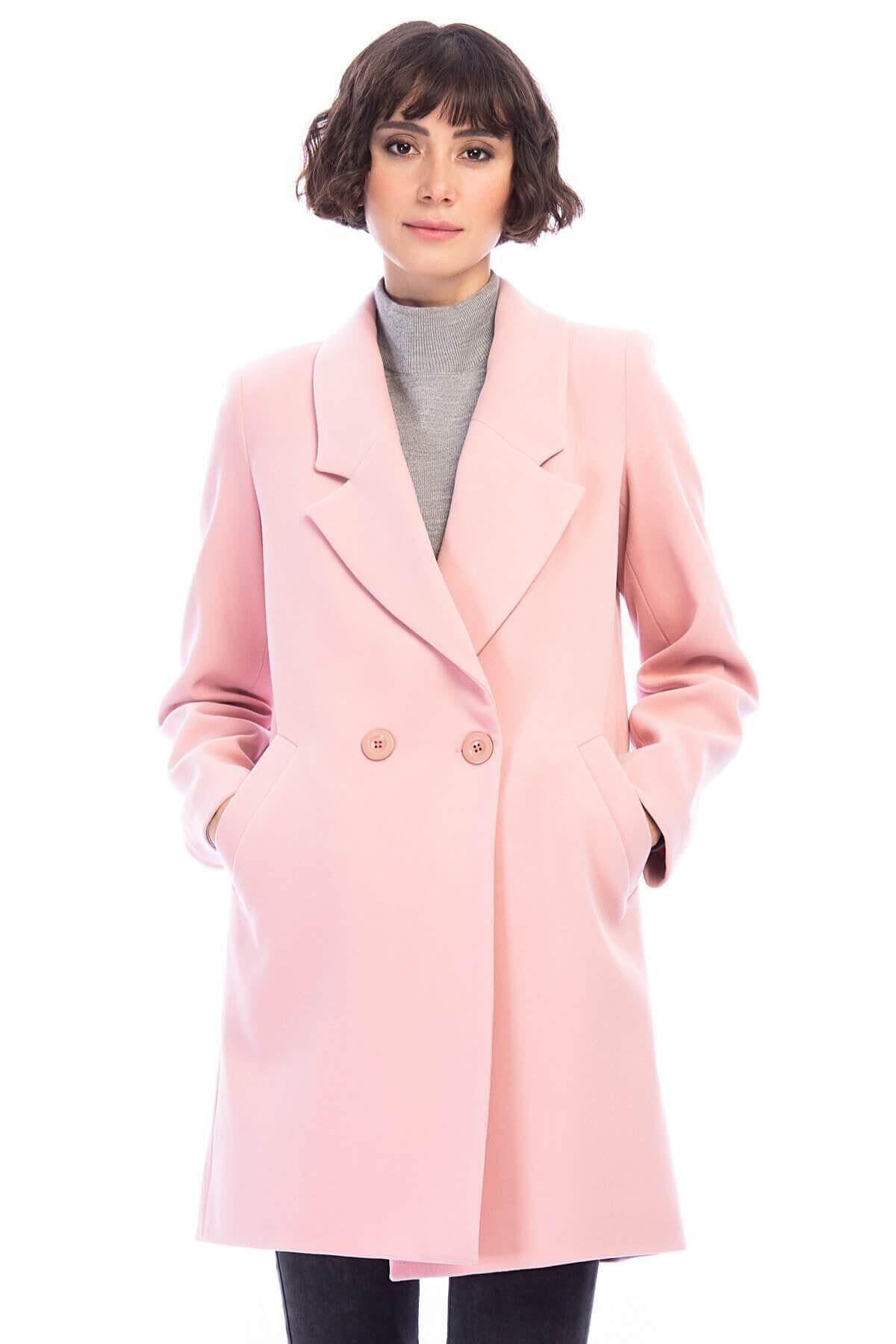 Wholesale Women's Baby Pink Oversized Buttoned Short Coat