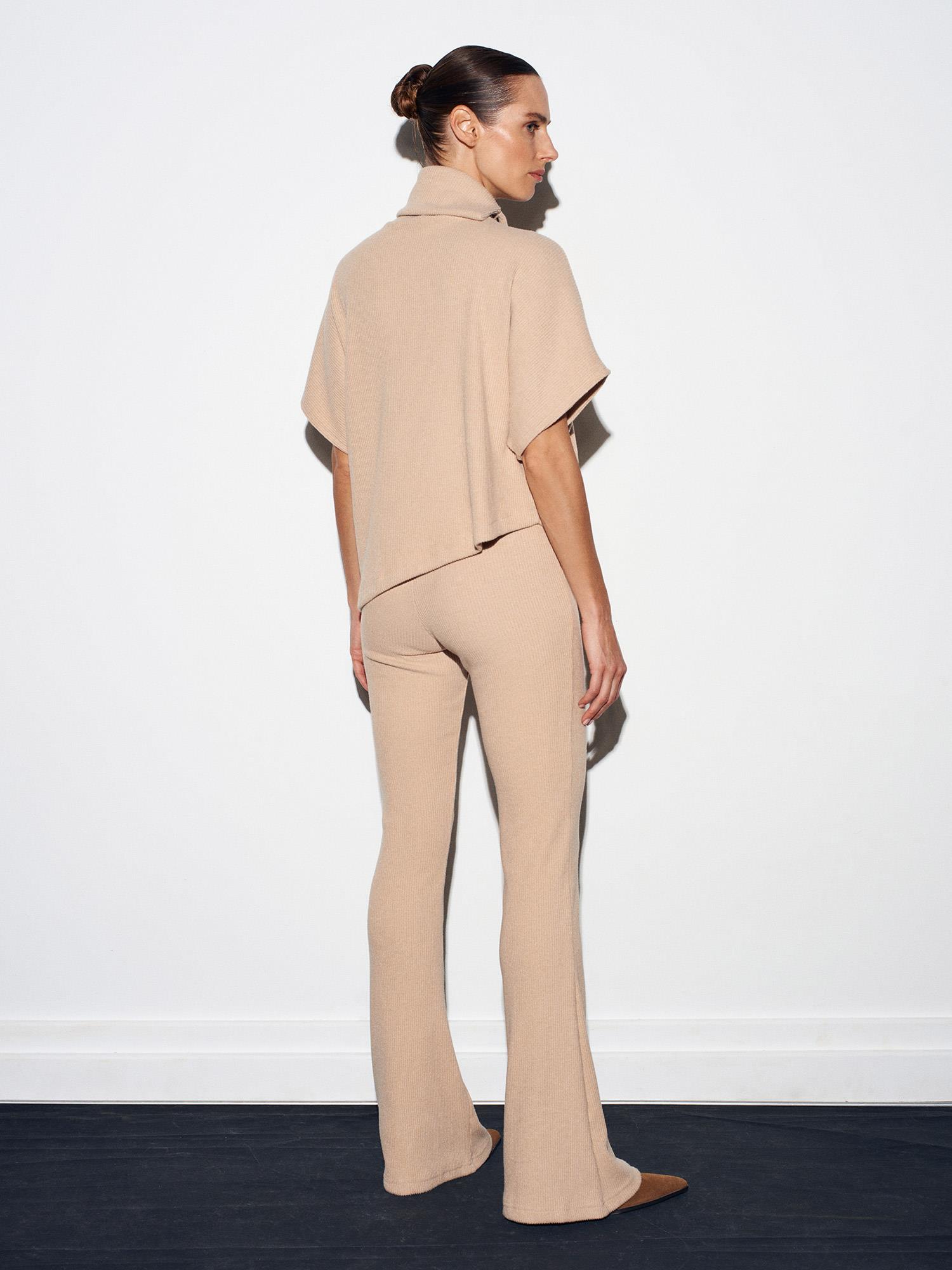 Wholesale Women's Beige High Waist Knitted Trousers 0431W26-71910