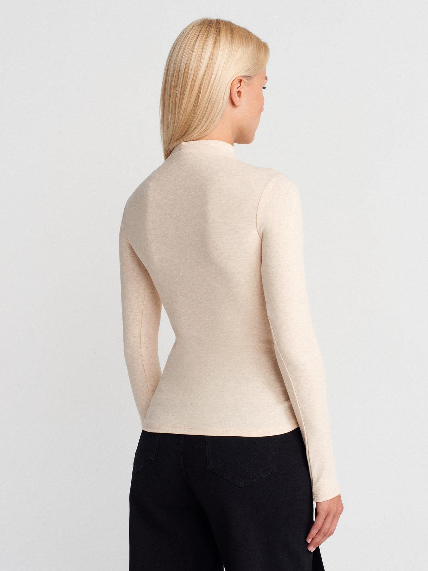 Wholesale Women's Beige Melange Mock-Neck Knit Top 0431-31433