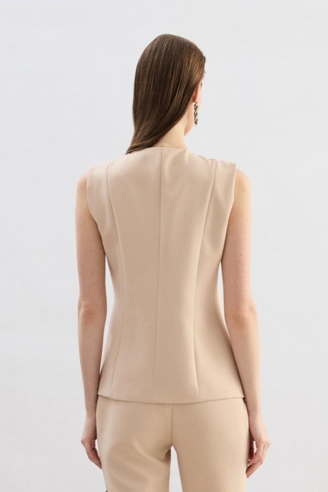 Wholesale Women's Beige Pearl-Embellished Wrap Waistcoat 0033-1909-6597