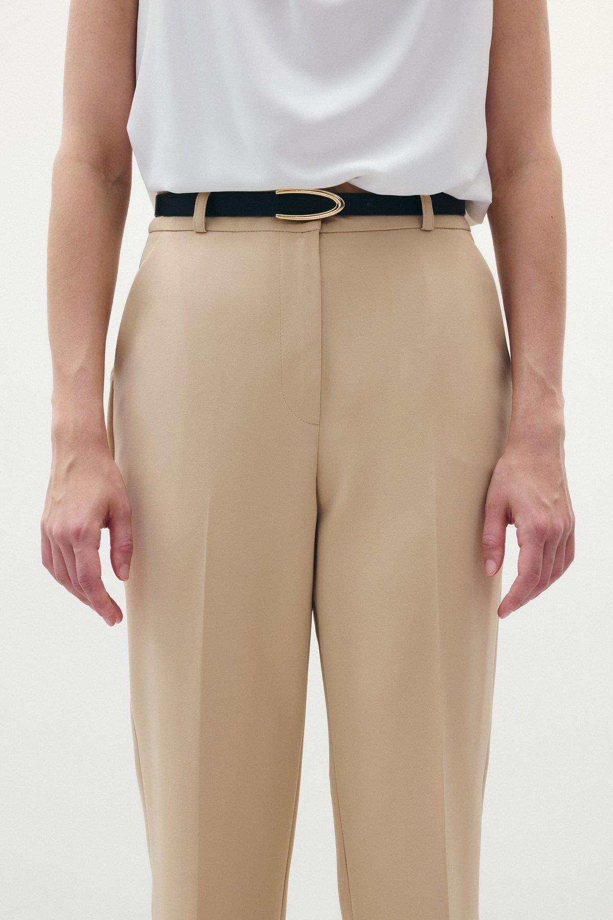Wholesale Women's Beige Trousers with Belt 0033-1860-5066