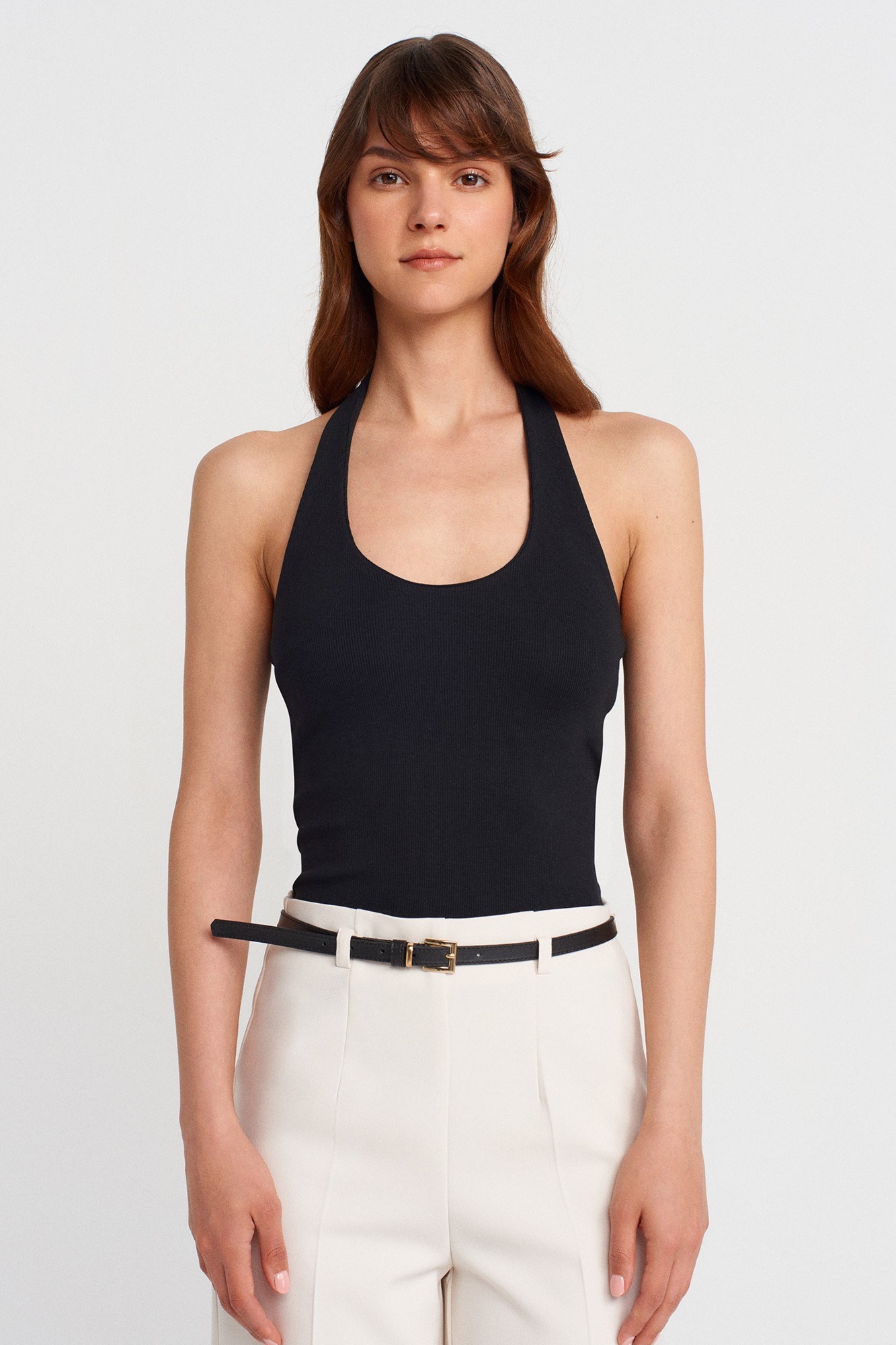 Wholesale Women's Black Cotton Halter Top 0431-21052