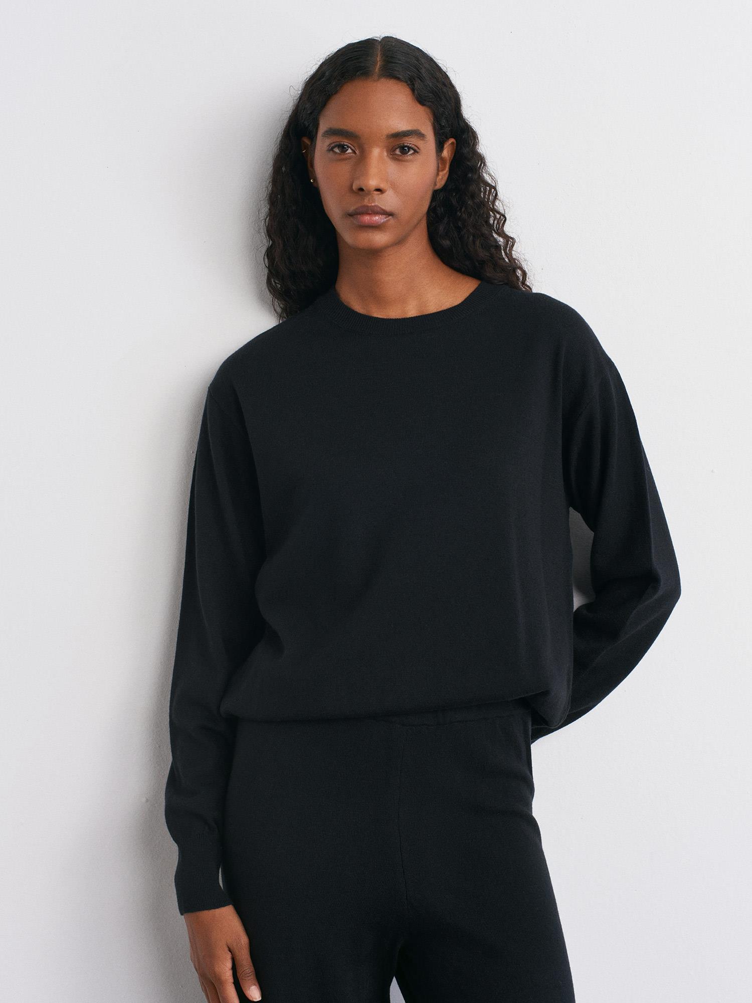 Wholesale Women's Black Crew-Neck Woolen Basic Knit Sweater 0431-10633