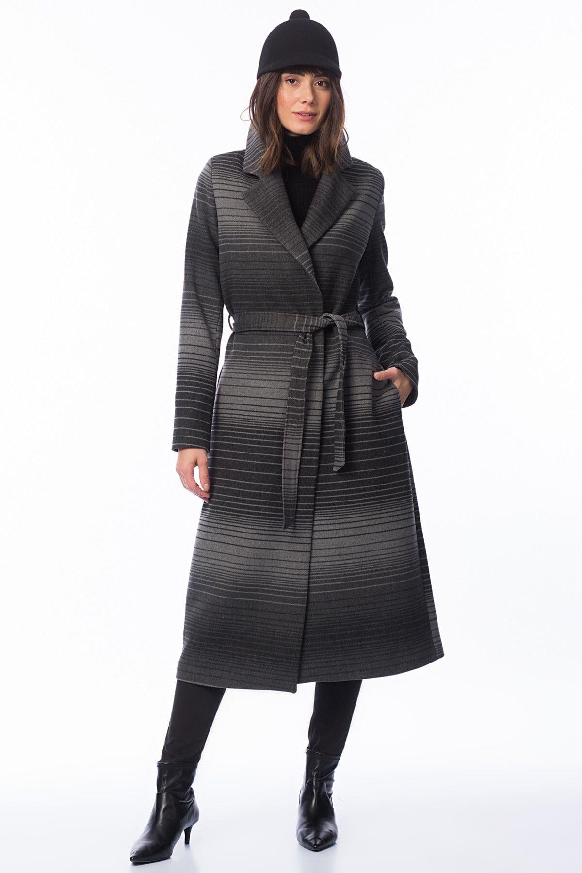 Wholesale Women's Black-Gray Striped Coat