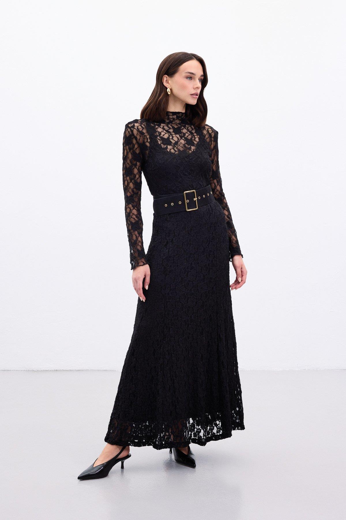 Wholesale Women's Black Lace Maxi Skirt 0033-2106-4103