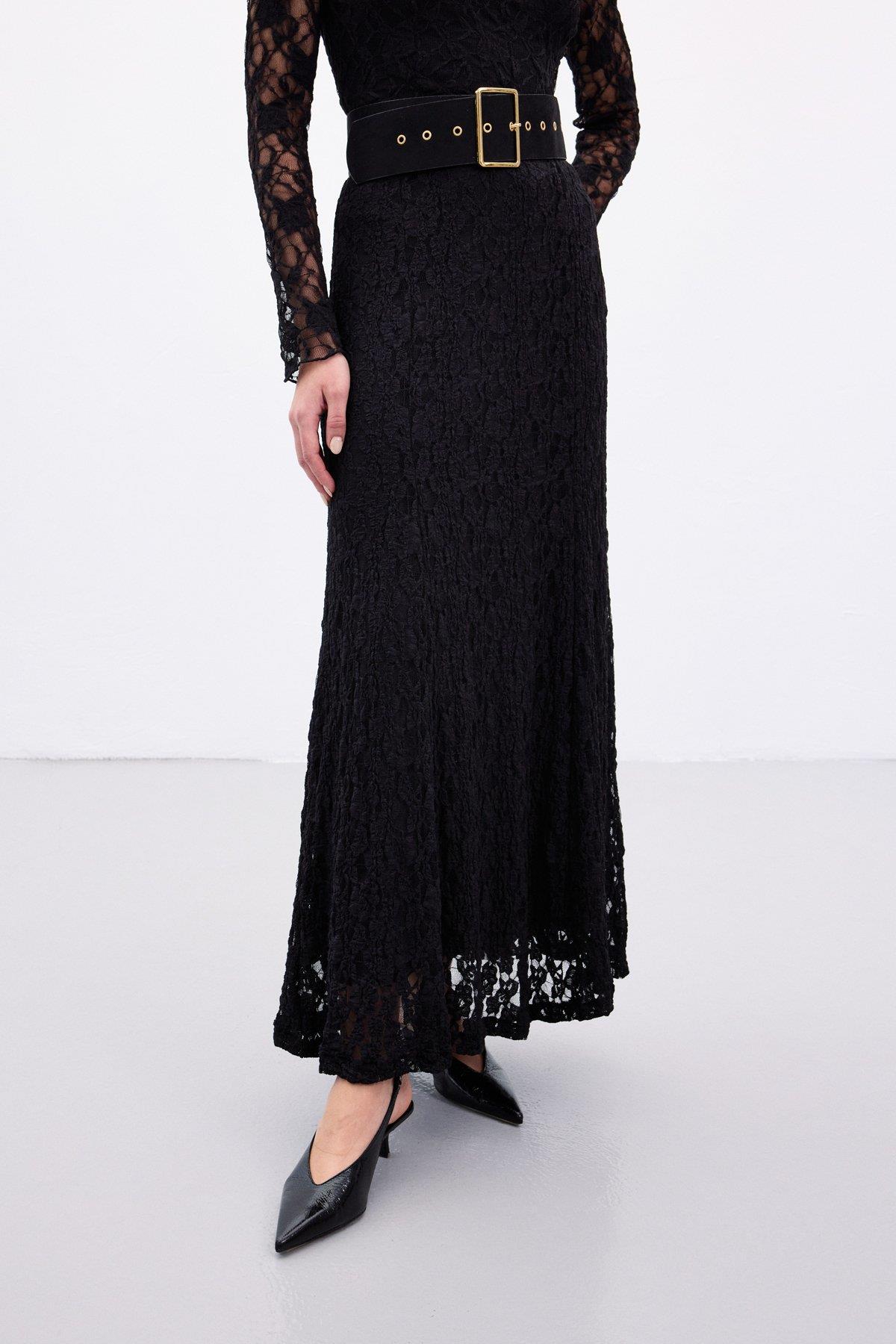 Wholesale Women's Black Lace Maxi Skirt 0033-2106-4103