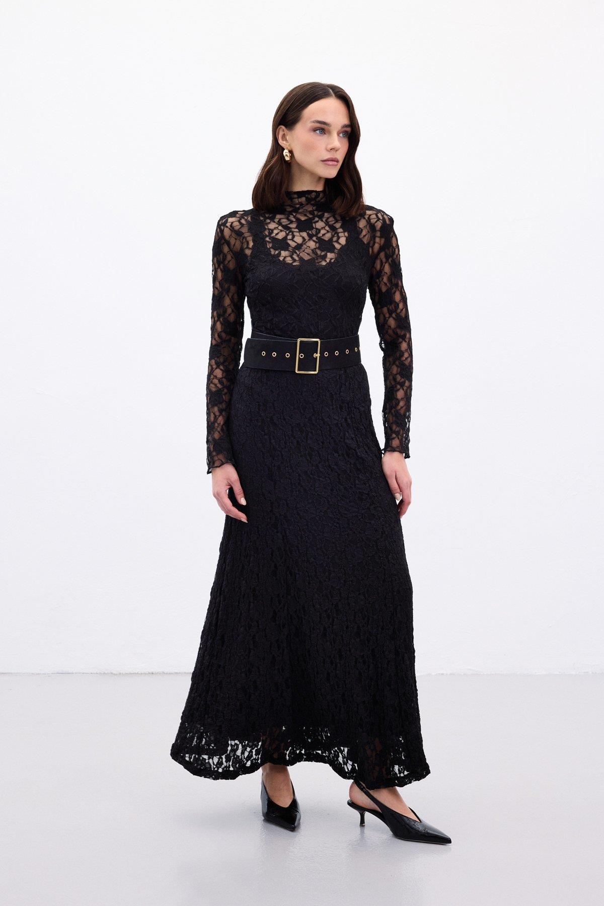 Wholesale Women's Black Lace Maxi Skirt 0033-2106-4103