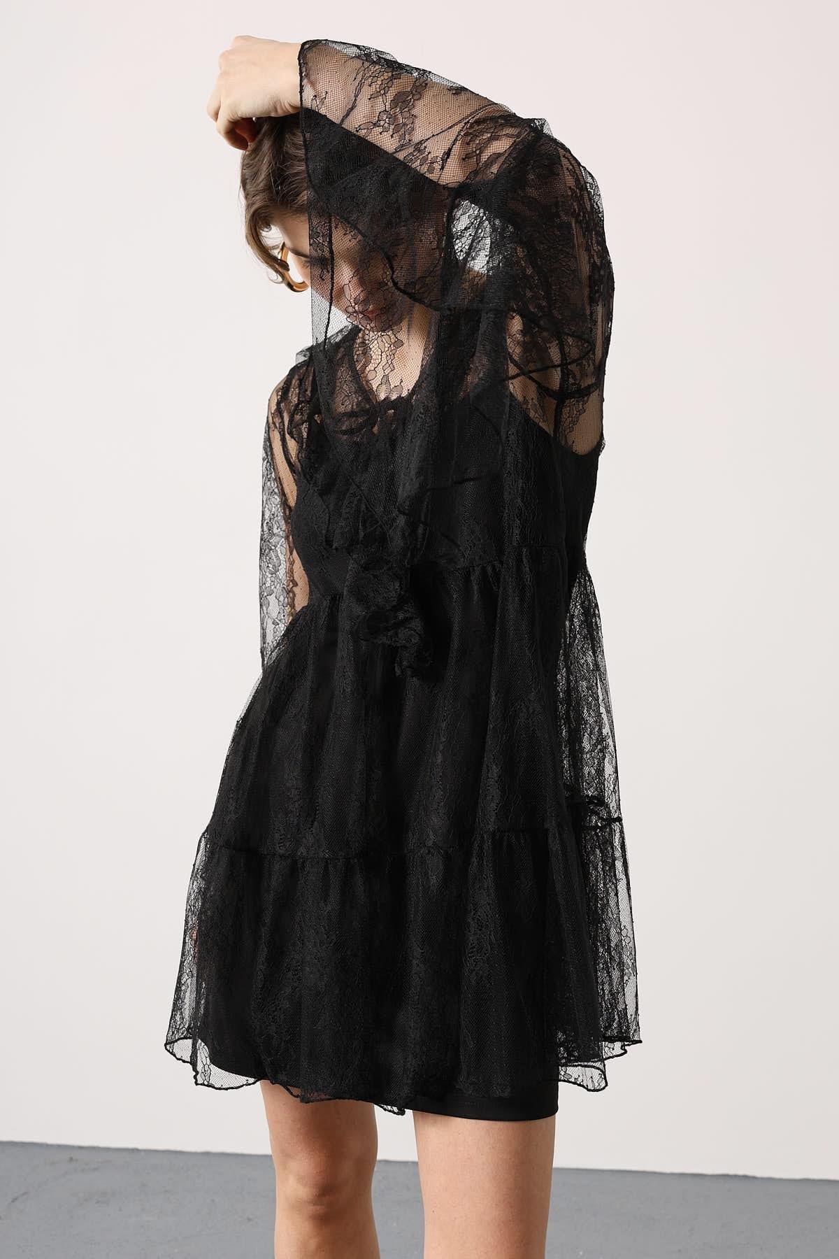 Wholesale Women's Black Lace Mini Dress 0061-35530