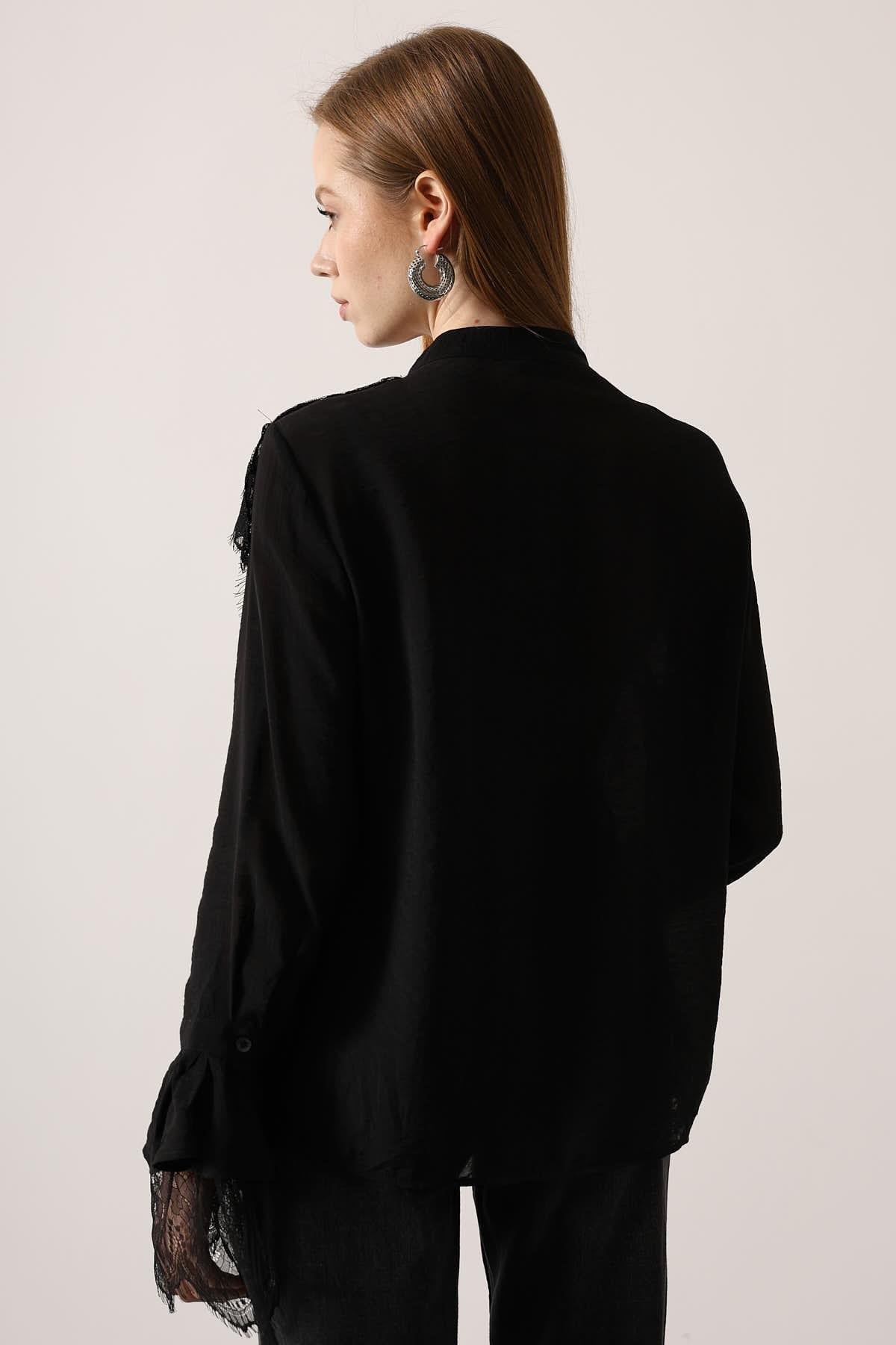 Wholesale Women's Black Lace Shirt 0061-34512