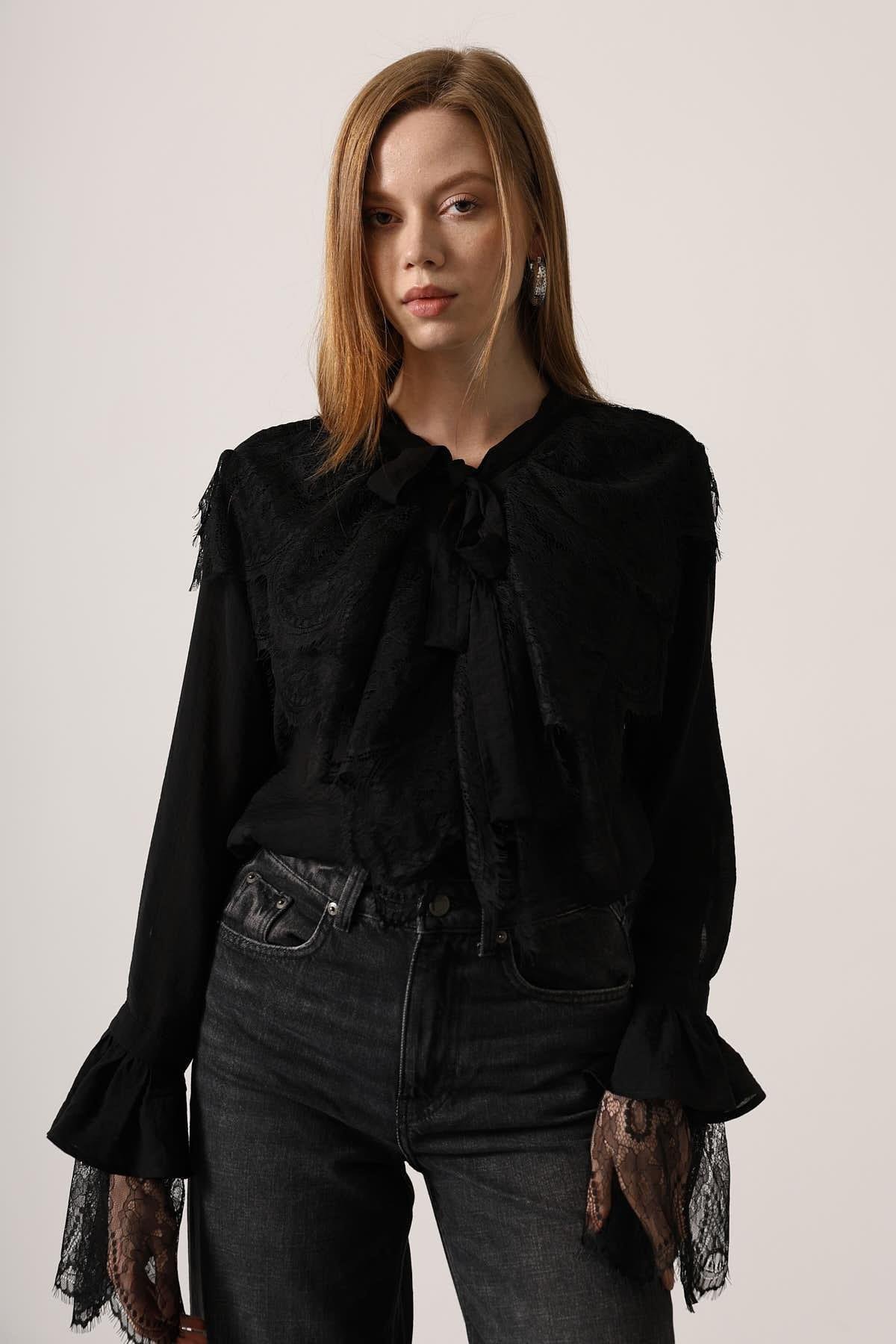 Wholesale Women's Black Lace Shirt 0061-34512