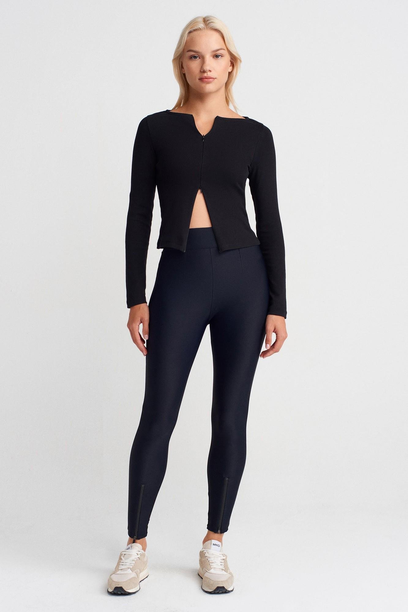 Wholesale Women's Black Leggings with Front Ankle Zippers 0431W26-7934