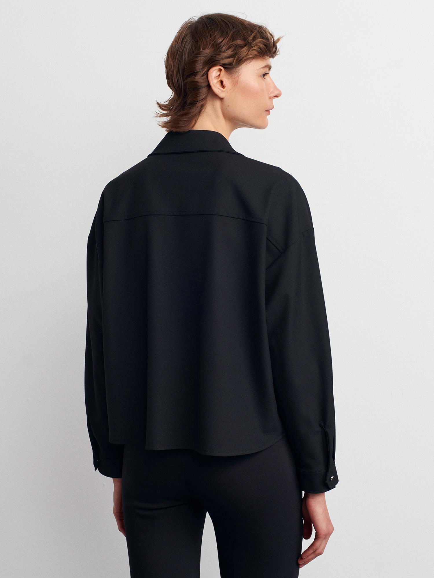 Wholesale Women's Black Oversized Shirt with Patch Pockets 0431-50522