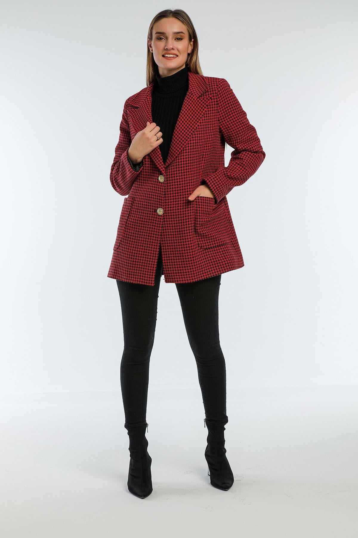 Wholesale Women's Black Red Houndstooth Jacket