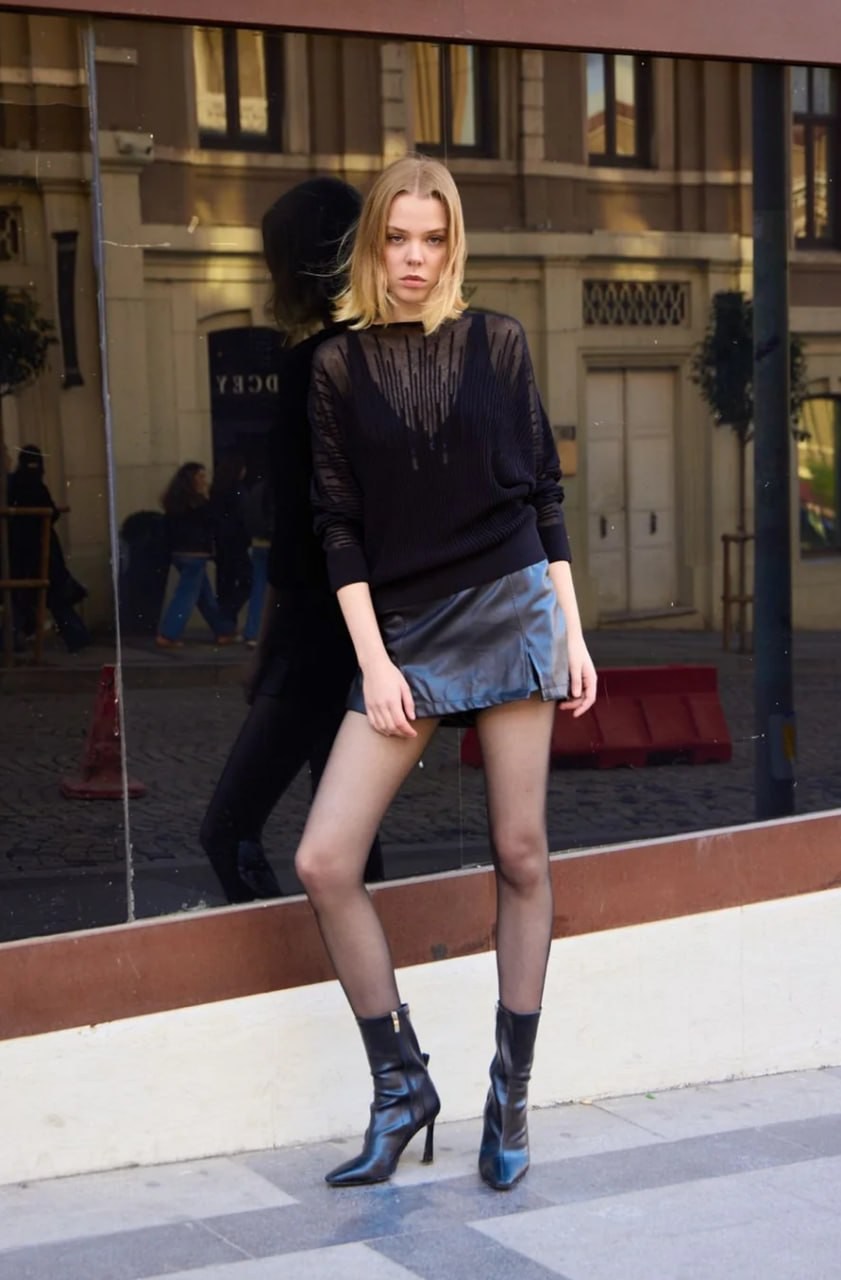 Wholesale Women's Black Sheer Mercerized Fine Knit Blouse with Boat Neck and Long Sleeves 0037-3553