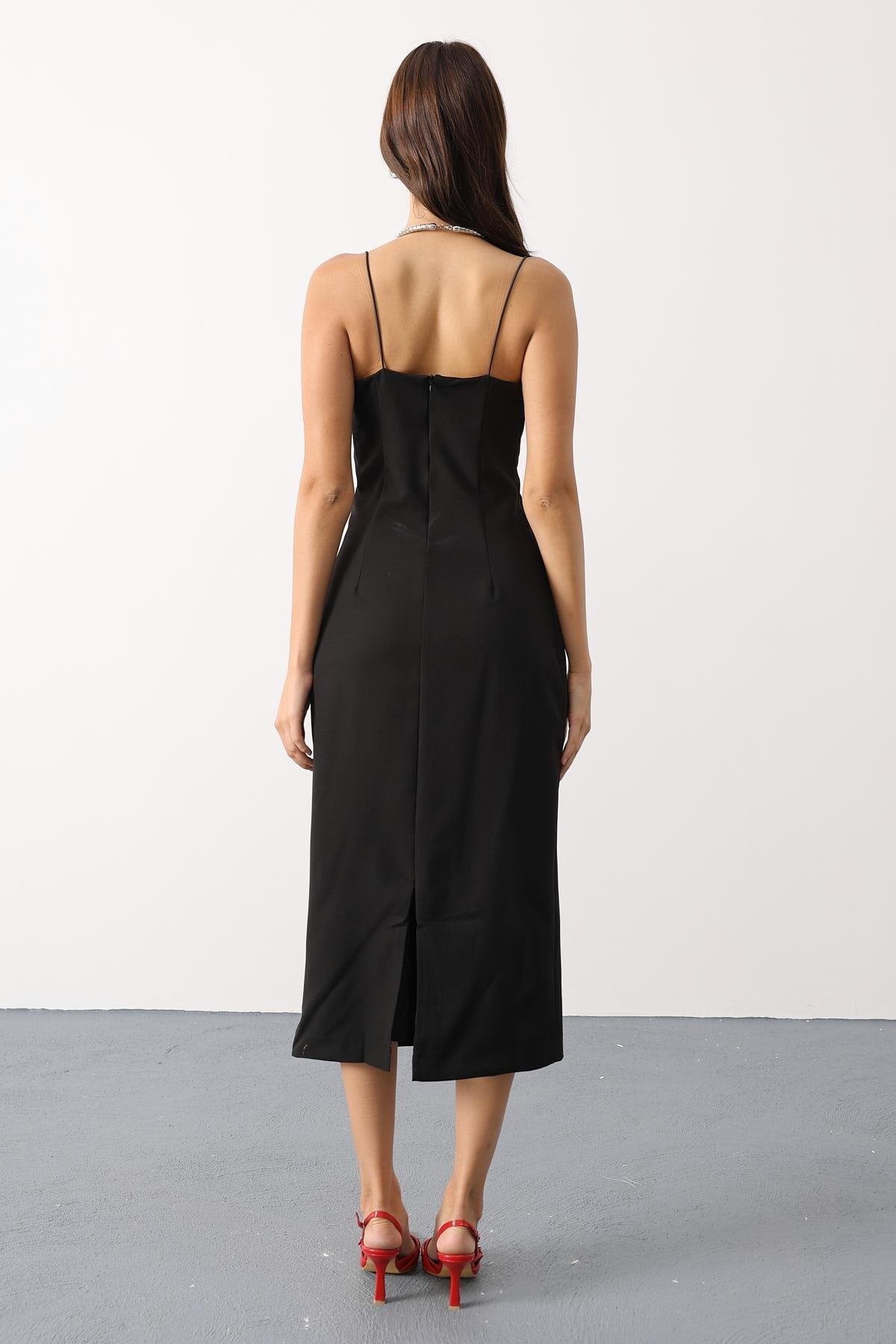 Wholesale Women's Black Strappy Midi Dress 0061-35204