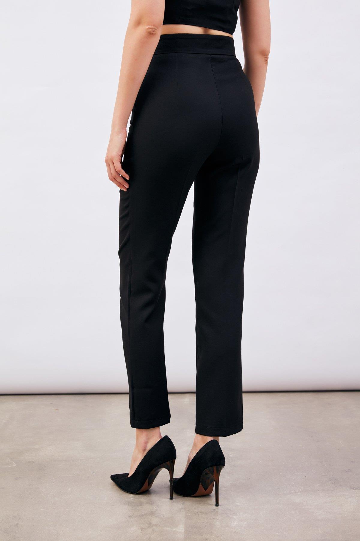 Wholesale Women's Black Trousers with Accessory Detail 0033-1113-5007