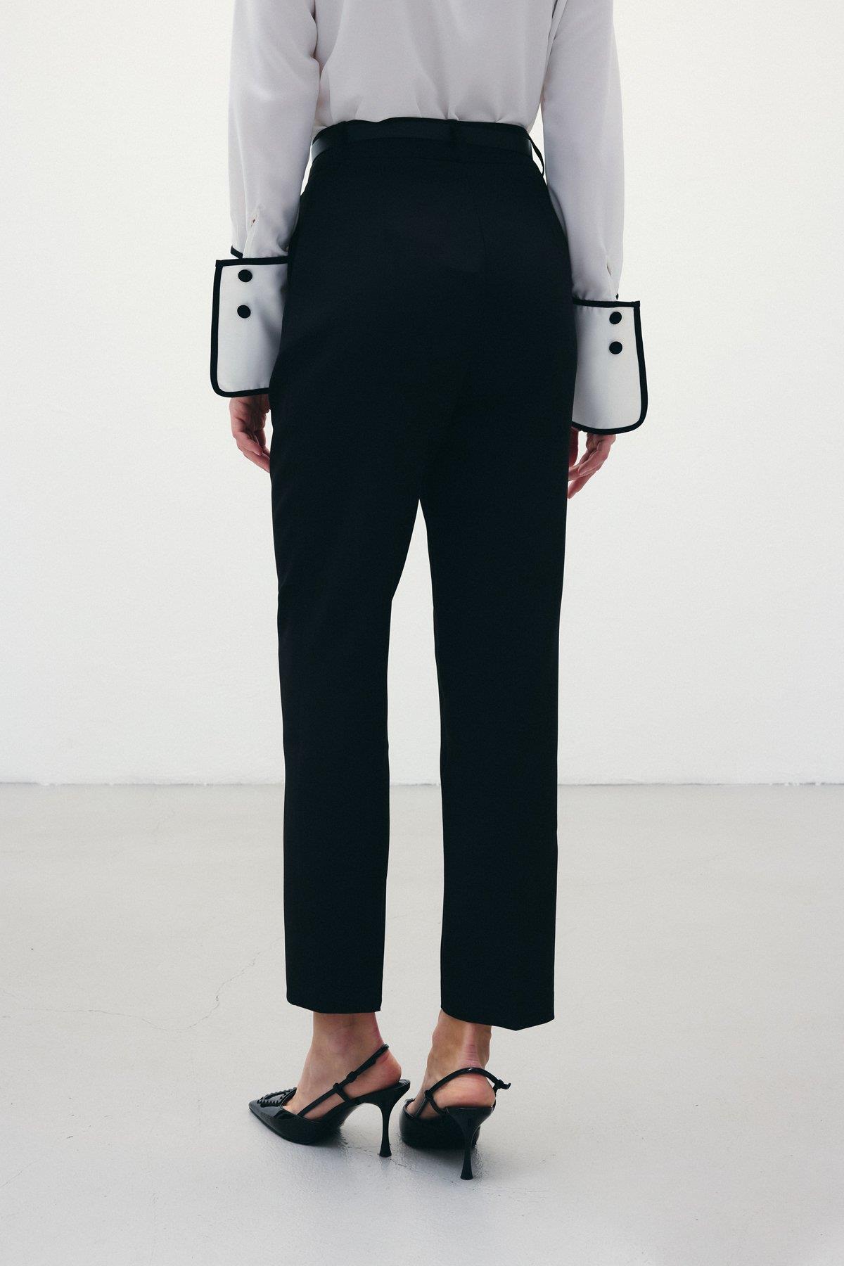 Wholesale Women's Black Trousers with Belt 0033-1860-5066