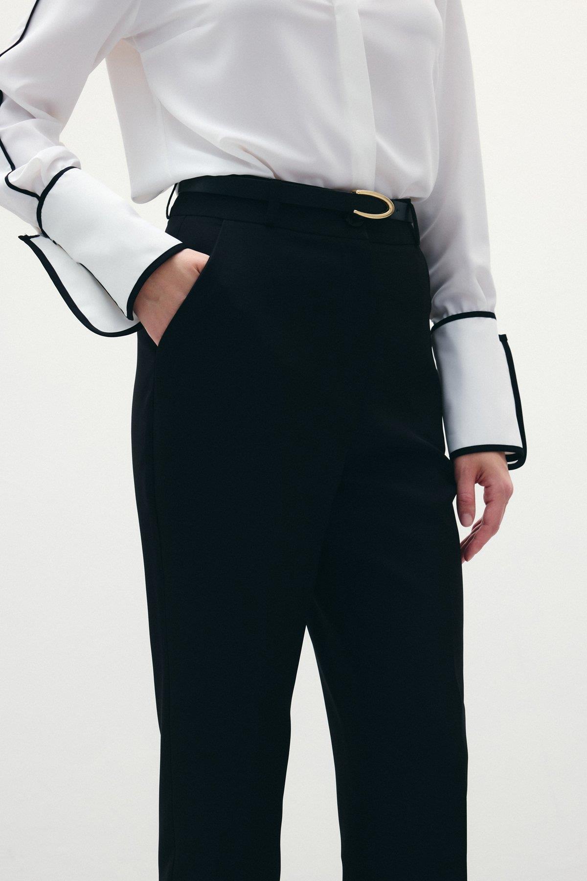 Wholesale Women's Black Trousers with Belt 0033-1860-5066
