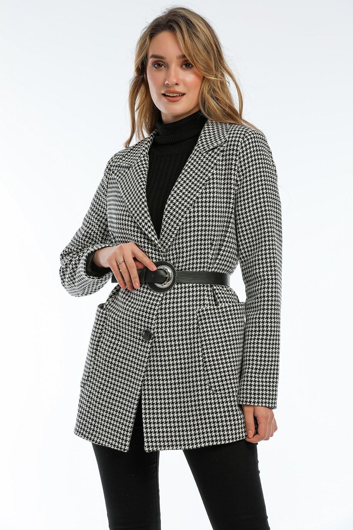 Wholesale Women's Black White Houndstooth Jacket